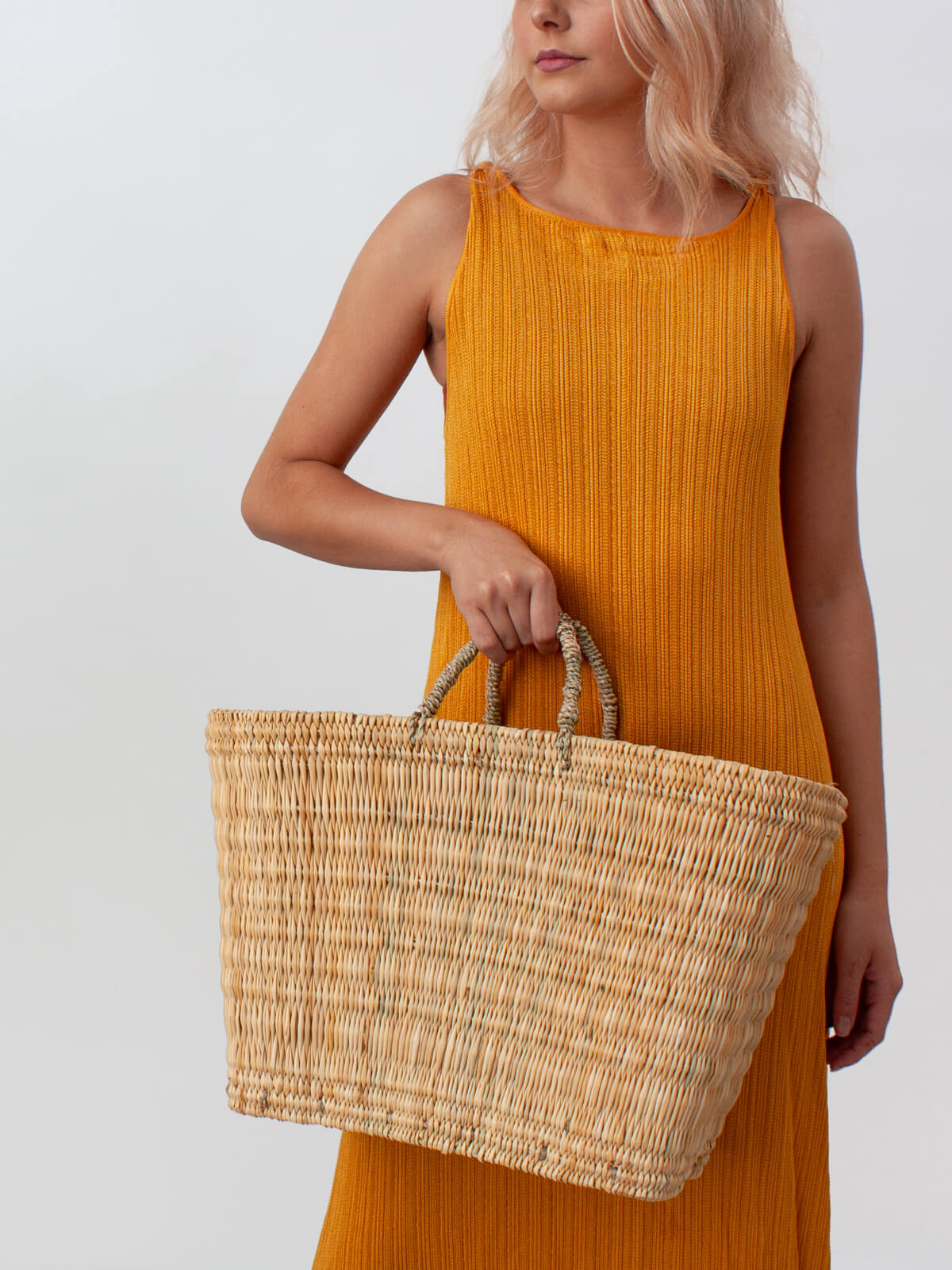 Handwoven Reed Shopping Basket - Eco-Friendly & Durable for Farmers Market, Picnics, and Home Storage | Natural Wicker Grocery Tote