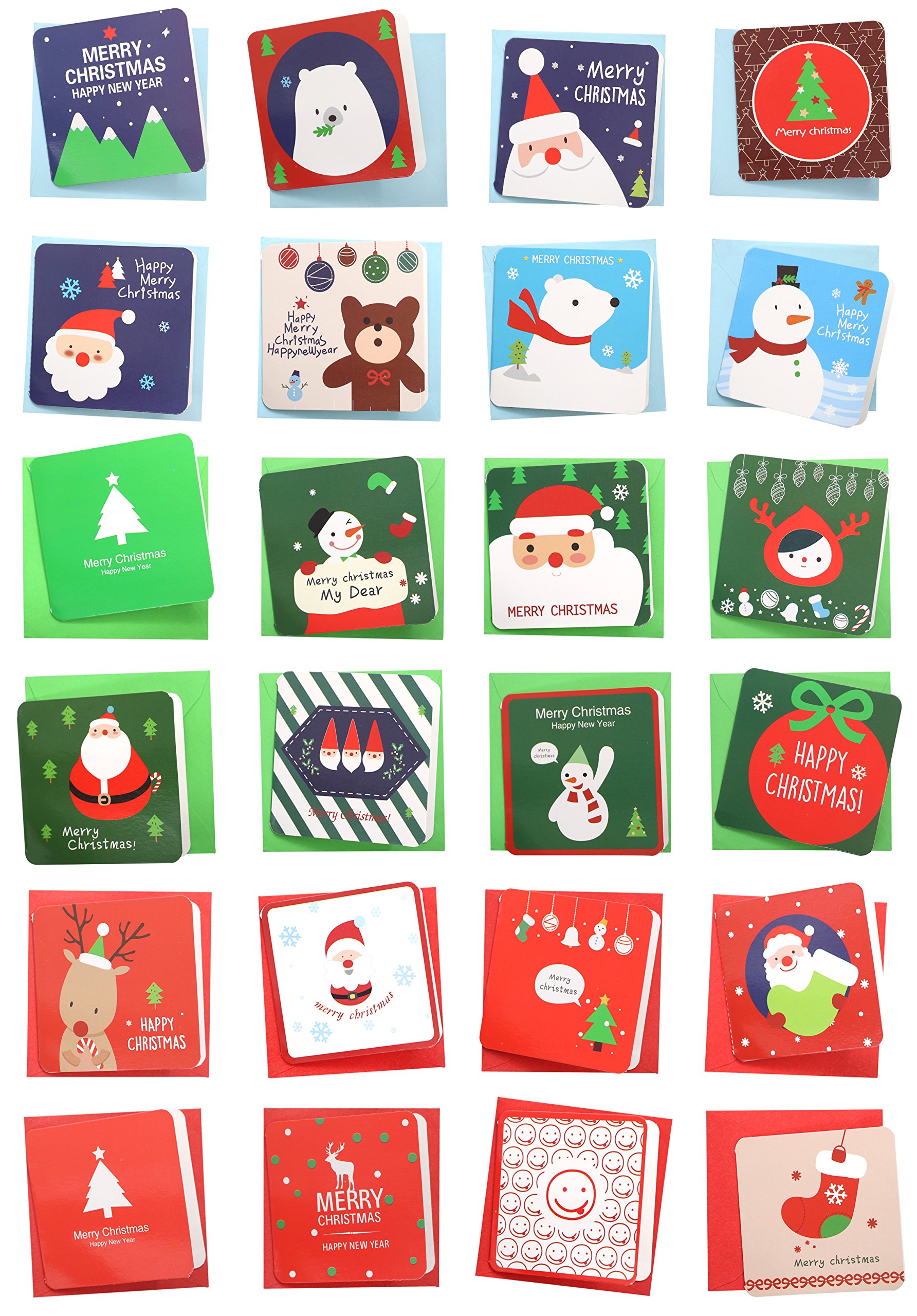 24 Pack Mini Christmas Greeting Cards & Envelopes - 3x3 Inch Cute Sweetie Holiday Cards with Festive Colors - Perfect for Holiday Gifts, Office Parties & Family Celebrations (Pack of 24)