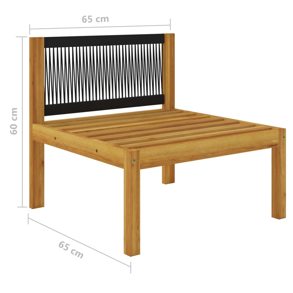 Premium Acacia Wood Patio Middle Sofa - Modular Outdoor Furniture with Comfortable Padded Cushions & Unique Rope Backrest - Durable Garden Seating for Patio, Deck, Poolside or Backyard Relaxation