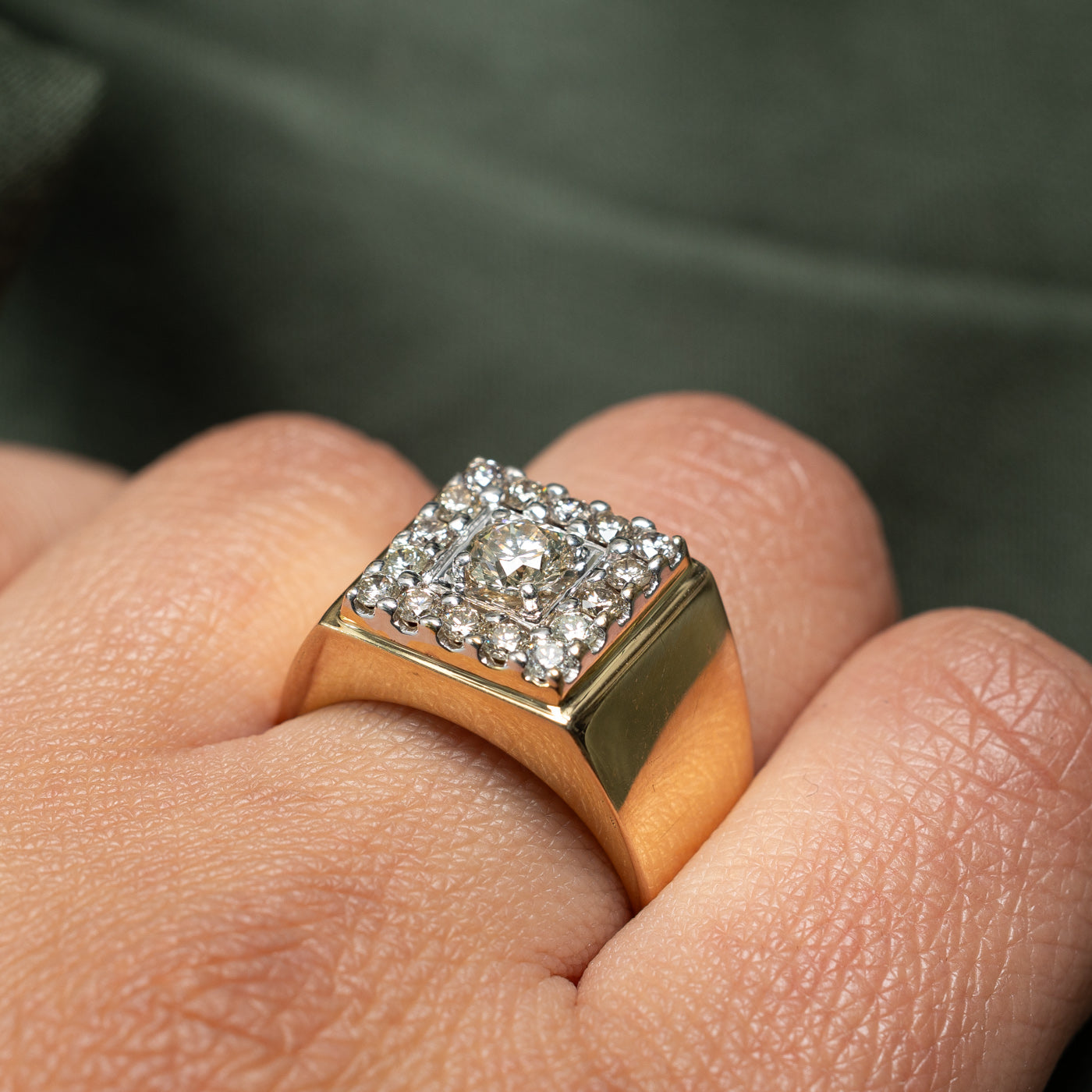 Diamond Cluster Square Signet Ring for Women | 0.43ct & 0.56ctw | Size 9 | Elegant Jewelry Gift for Anniversary, Wedding & Special Occasions