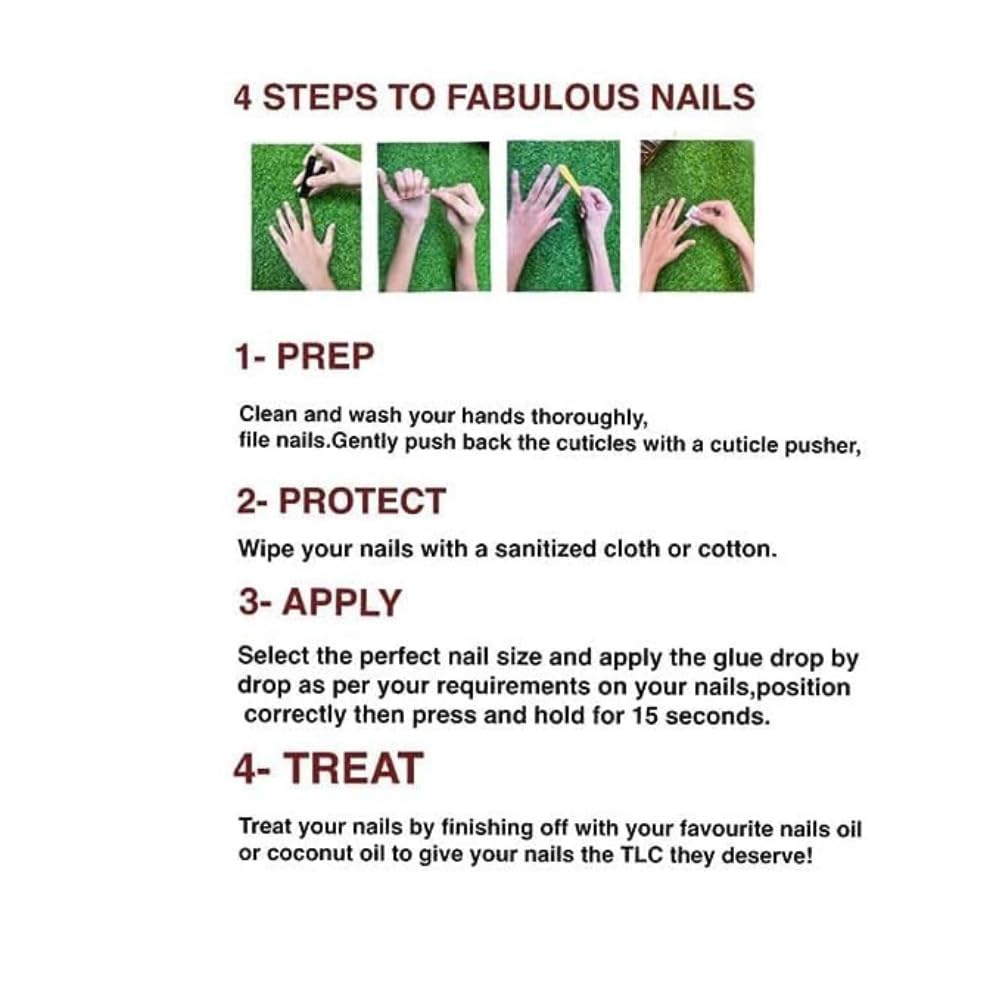 Premium Glossy-Finish Stick-on Nails Set - Reusable & Unbreakable Fake Nails with Easy Glue Tab Application (12 Pcs) - Perfect for Parties, Weddings, and Special Occasions