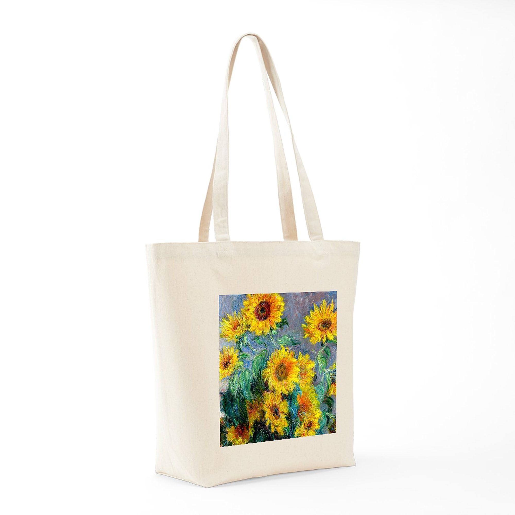 Monet Sunflower Tote Bag - Natural Canvas Reusable Shopping Bag for Women | Eco-Friendly Grocery, Beach & Work Tote | CafePress Jewelry Collection