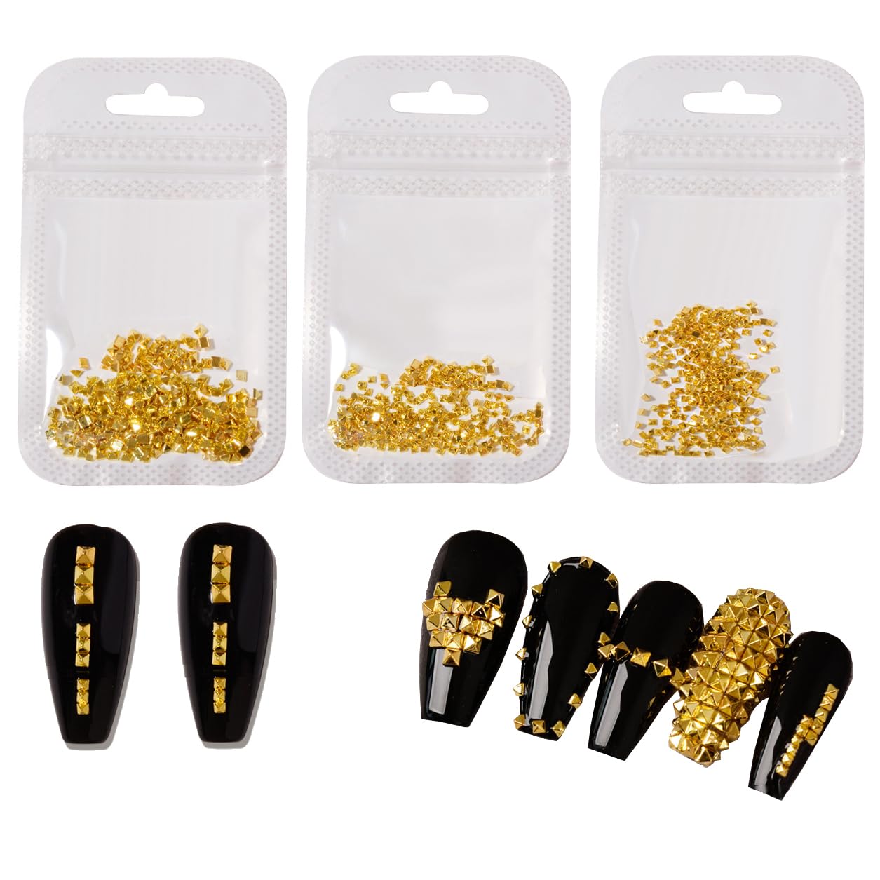 Punk Nail Rivets 3 Sizes - Gold Flatback Spike Studs for DIY Manicure & Nail Art