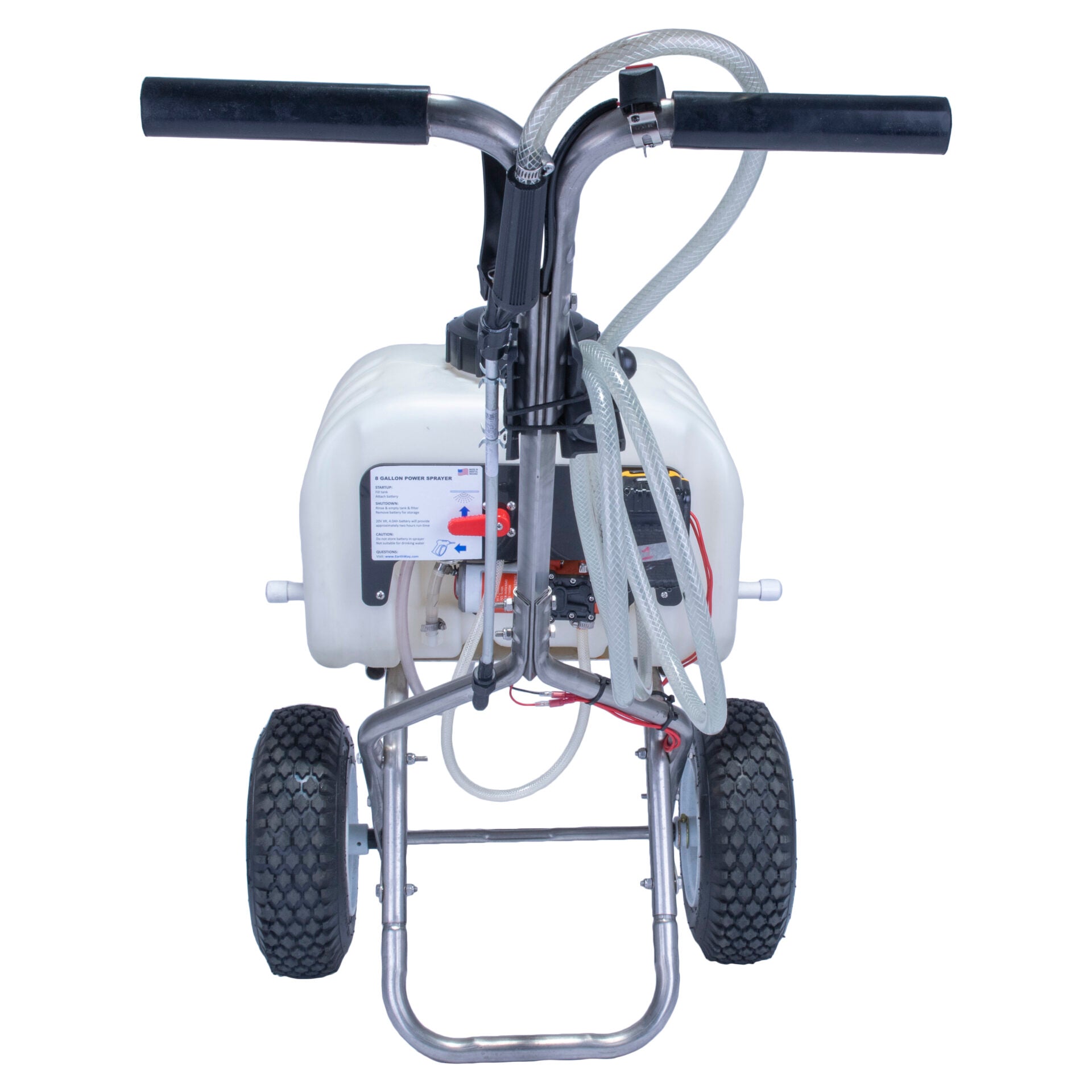 Earthway 90308 8 Gallon Stainless Steel Battery Operated 12V Push Sprayer with Hose - Ideal for Lawn Care, Garden Spraying & Pest Control