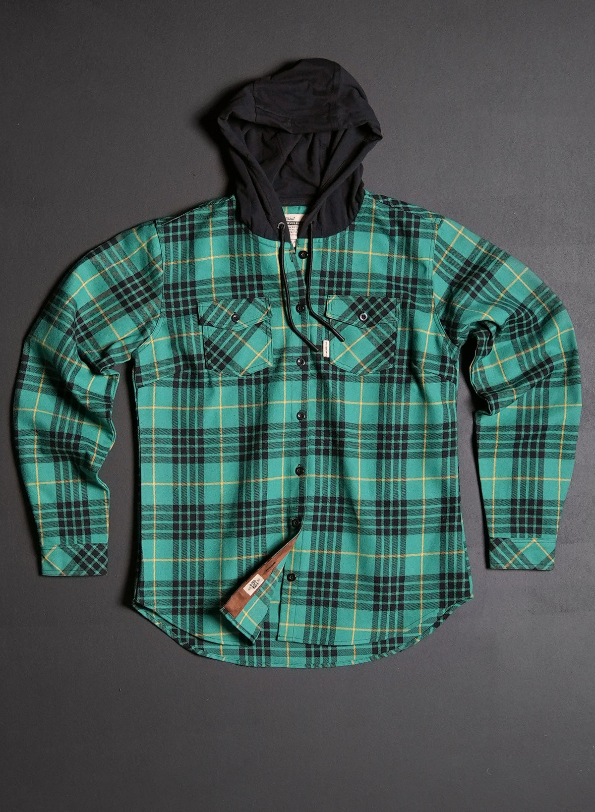 Women's Hooded No Handouts X Forever Flannel Shirt - Green Plaid Cozy Long Sleeve Shirt for Fall & Winter | Casual Outfit, Layering, Outdoor Activities