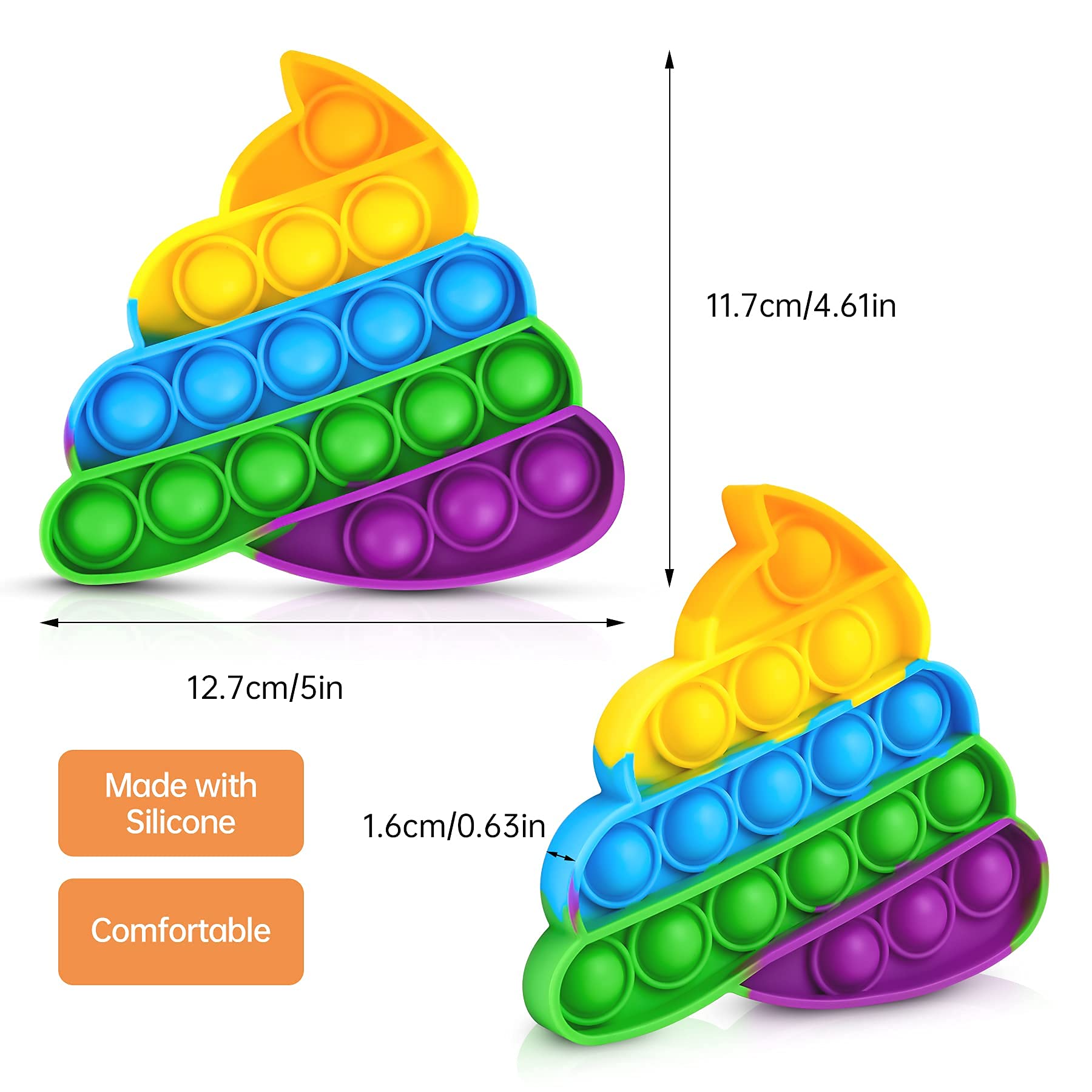 NiHealth Fidget Pack Push Pop Bubble Sensory Toy - Stress Relief & Anxiety Relief for Kids & Adults - Silicone Squeeze Popper Toy (Rainbow Poop) - Perfect for ADHD, Autism, Office & Classroom Focus