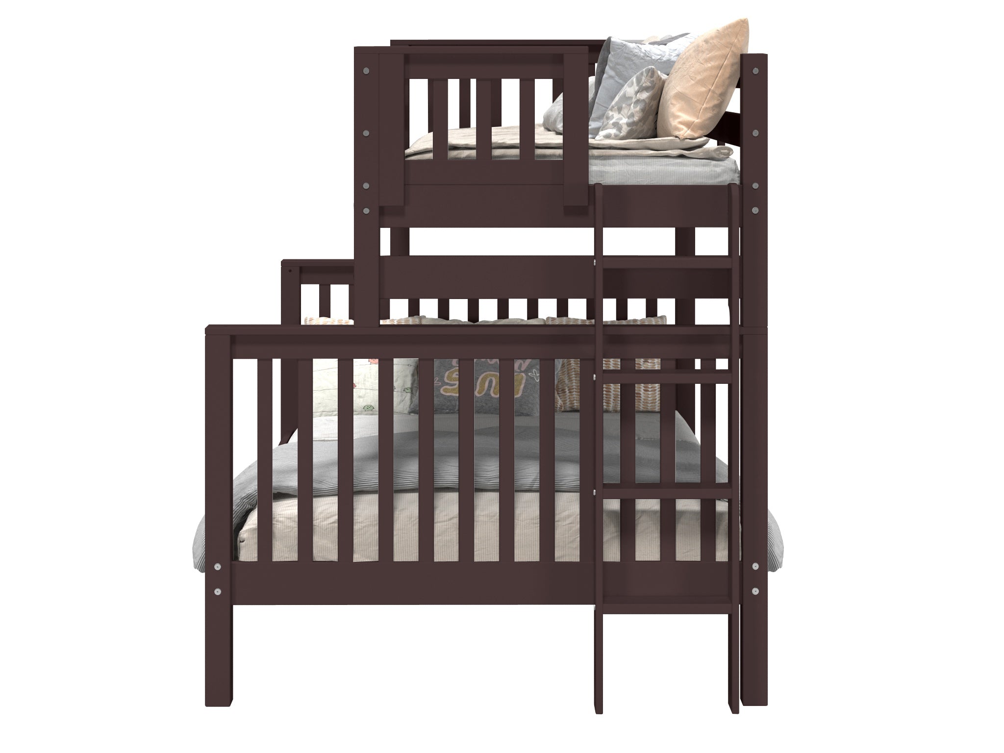 Twin Over Full Bunk Bed with End Ladder in Dark Cherry Finish - Space-Saving Kids Bedroom Furniture for Siblings or Sleepovers