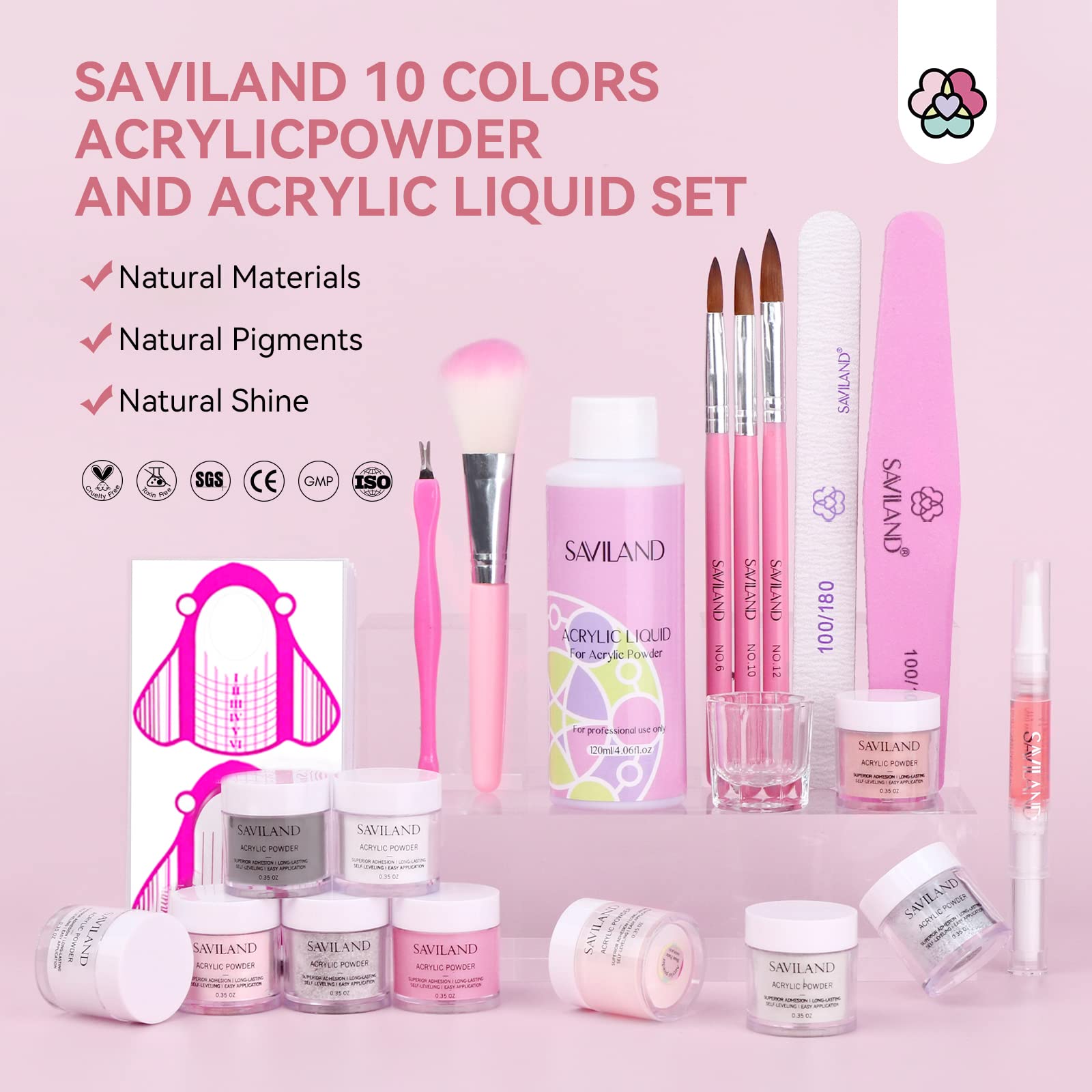 Saviland 10 Colors Acrylic Nail Kit with Glitter Powder, Liquid, Brushes & Dappen Dish - Professional Nail Extension & Carving Tools for Salon & Home Manicure | Perfect for DIY Nail Art, Acrylic Nail Designs & Nail Enhancements