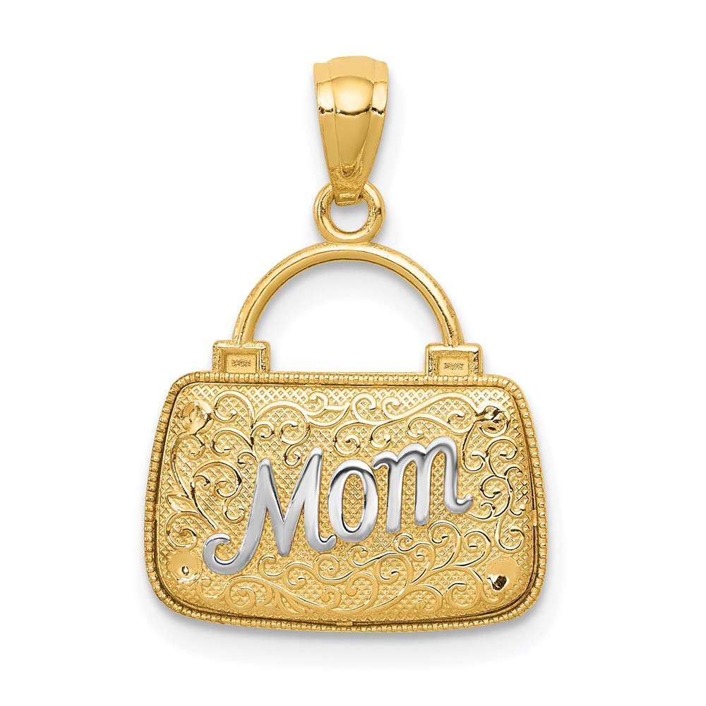 14K Yellow Gold & Rhodium Plated Reversible Mom Handbag Pendant Necklace - Elegant Gift for Mother's Day, Birthday & Special Occasions | Perfect for Women's Jewelry Collection & Everyday Wear