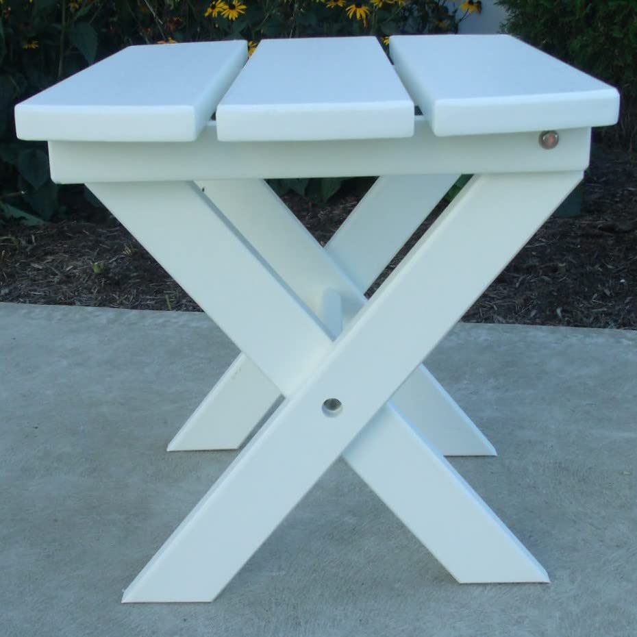 Folding End Table - Lightweight Poly Furniture for Patio, Deck, or Indoor Use - Bright White - Space Saving Design - Easy to Carry & Store