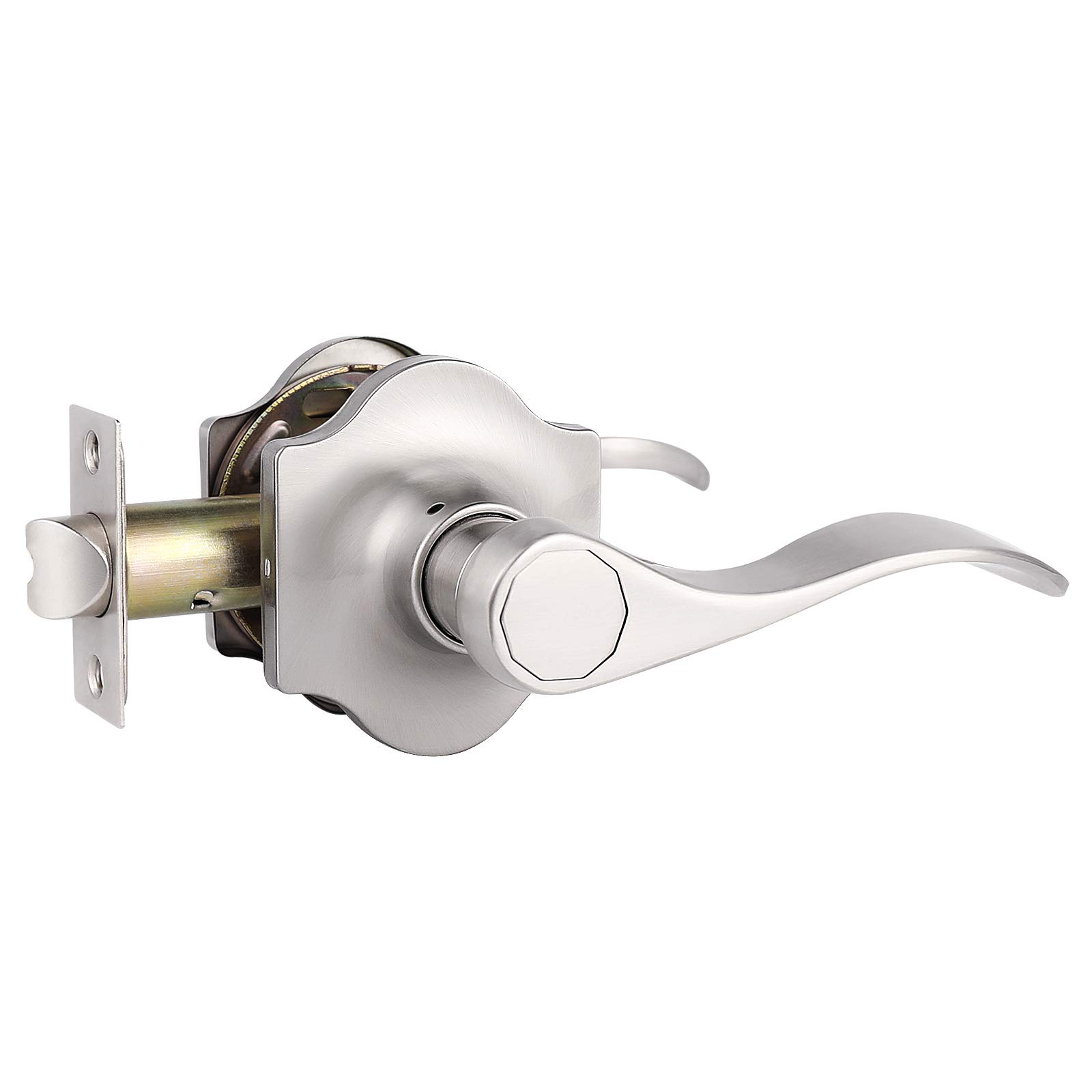 1 Pack Camelot Trim Hall and Closet Lever Passage Door Lever - Keyless Reversible Interior Door Handle for Right/Left Hand - Wave Style in Satin Nickel - Perfect for Bedrooms, Bathrooms, and Closet Doors