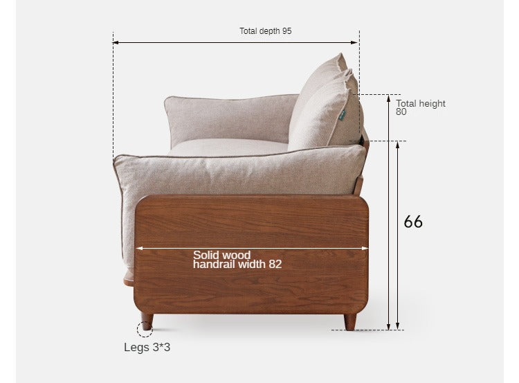 Oak Solid Wood Leather & Fabric Straight Sofa - Durable Modern Living Room Furniture for Home & Office