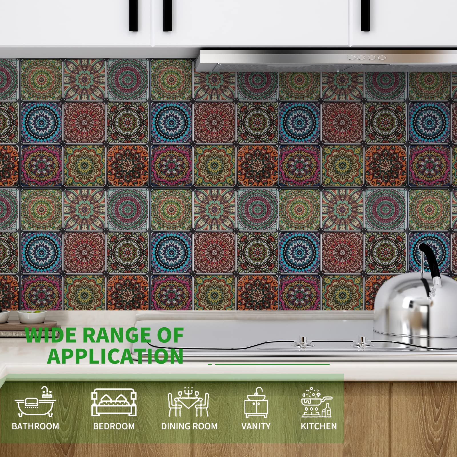 Self-Adhesive Moroccan Peel and Stick Backsplash Tiles - Waterproof Kitchen Wall Stickers (10 Sheets) - Easy DIY Home Decor for Backsplash, Bathroom & Rental Apartment Renovation