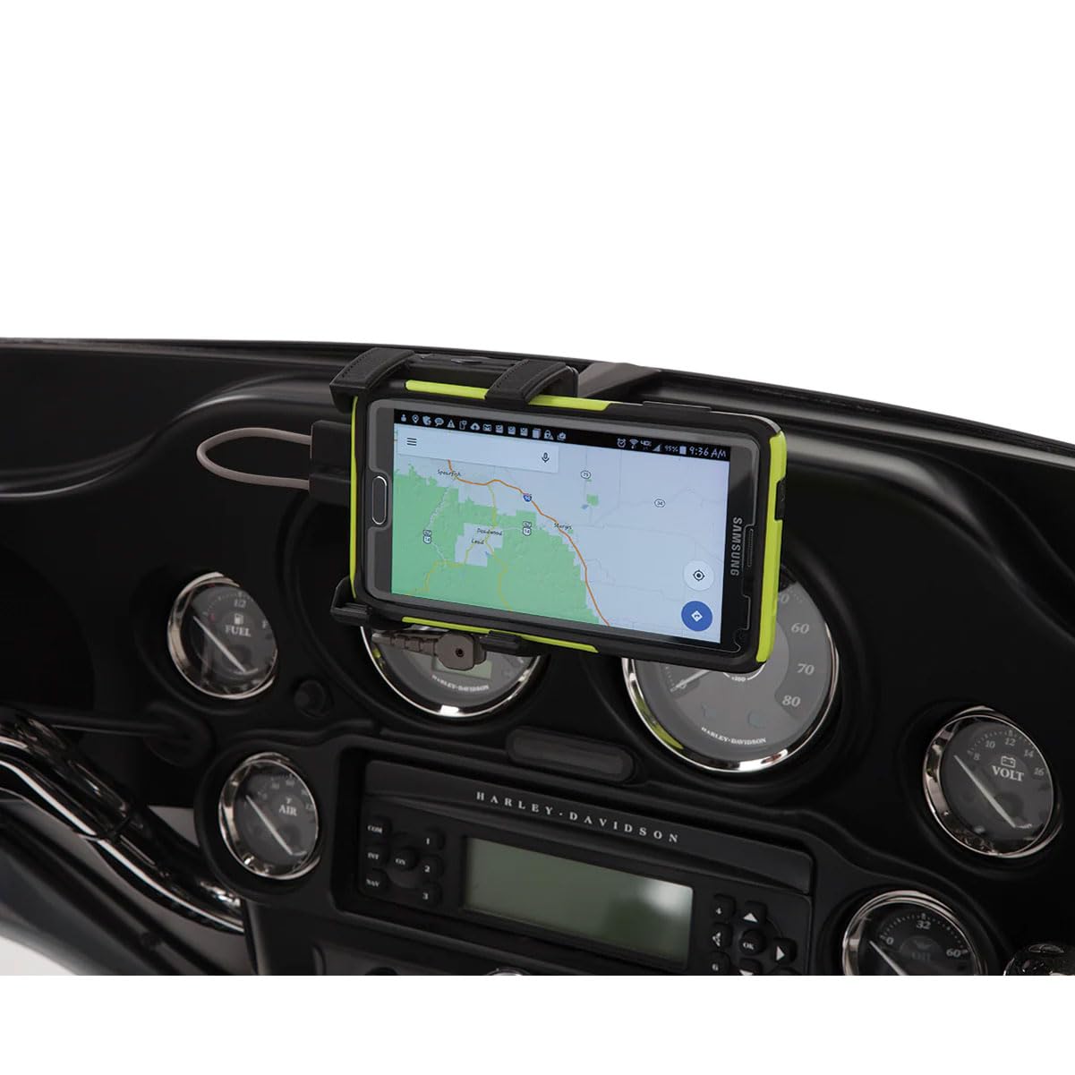 Ciro 50216 Black Smartphone/GPS Holder with Charger - Fairing Mount for 1996-2013 Harley FLHT/FLHX Touring Models - Perfect for Motorcycle Navigation & Hands-Free Riding