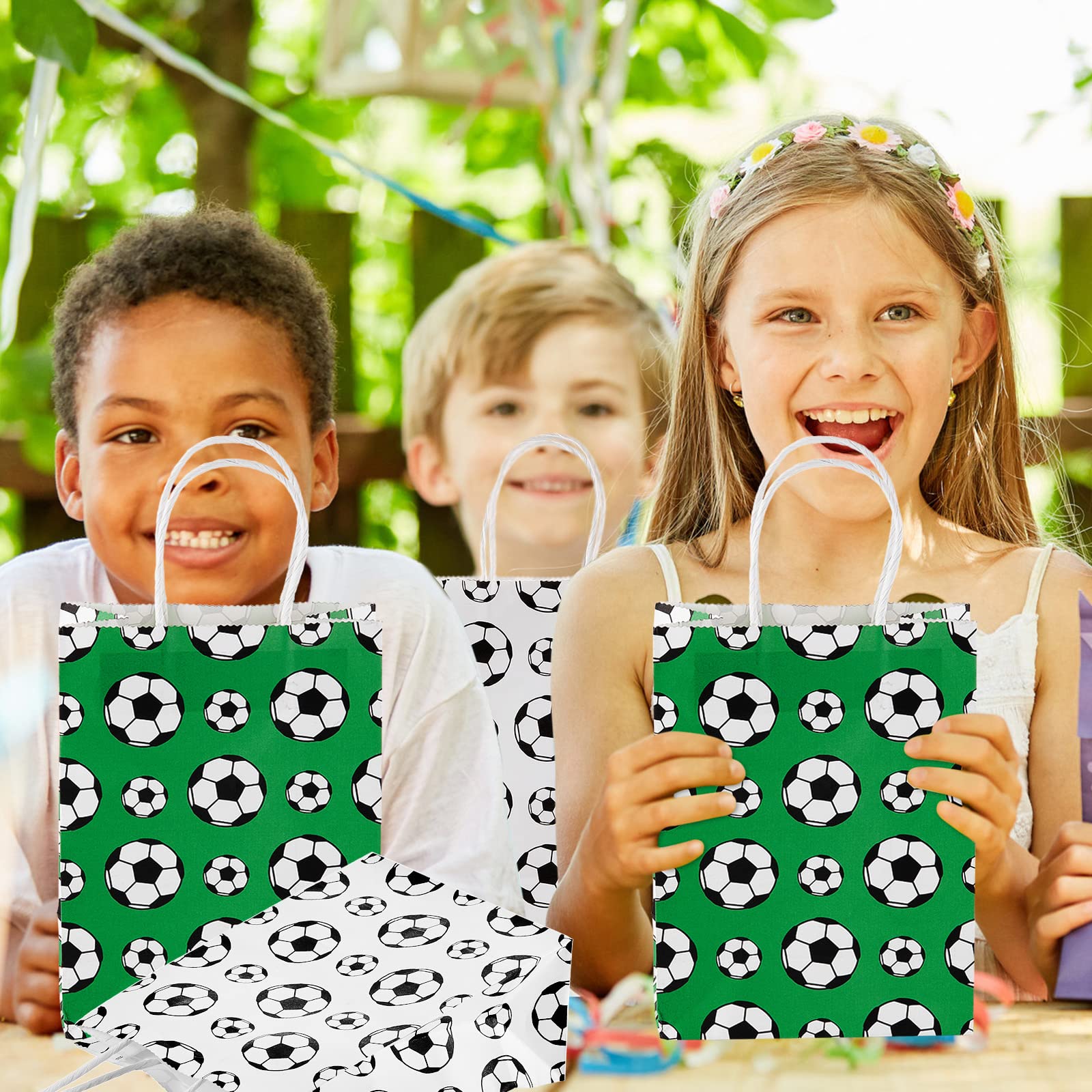 Gersoniel 24-Piece Soccer Party Favor Bags - Soccer-Themed Goody & Candy Bags with Handles for Kids Birthday Parties - 2 Styles - Perfect for Birthday Decorations, Team Celebrations & Sports-Themed Events
