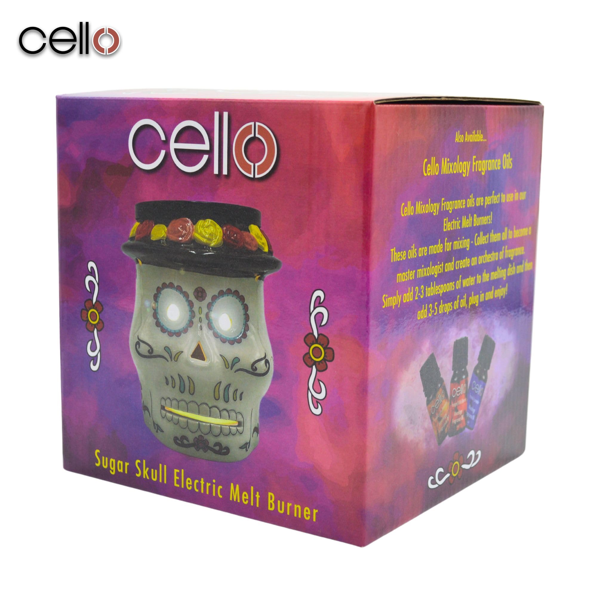 Cello Sugar Skull Electric Wax Melt Warmer - Perfect for Halloween Decor, Home Fragrance & Aromatherapy