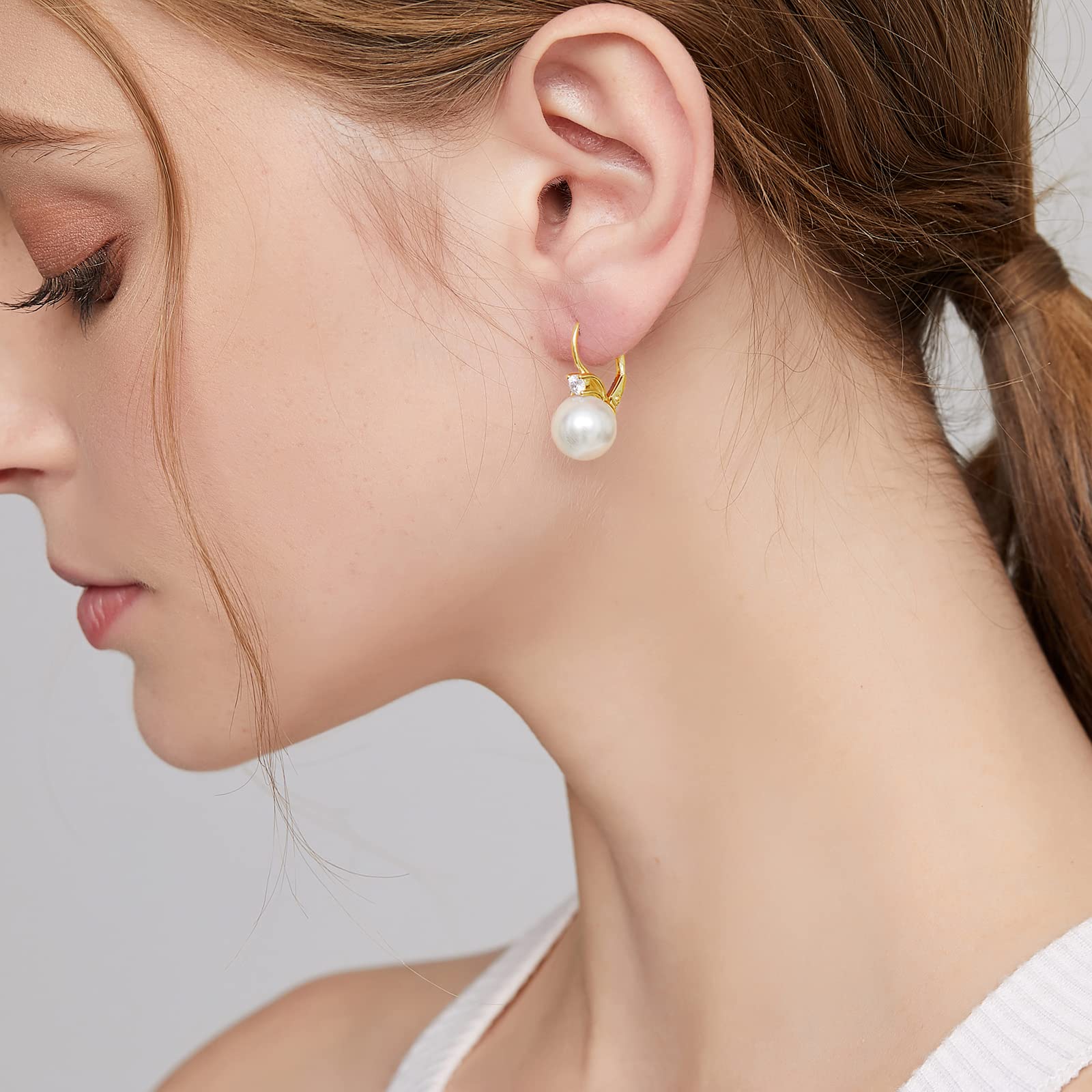 Jiamiaoi 925 Sterling Silver Pearl & Diamond Dangle Drop Earrings for Women - Elegant Lever Back Design with Gift Box | Perfect for Weddings, Parties & Special Occasions