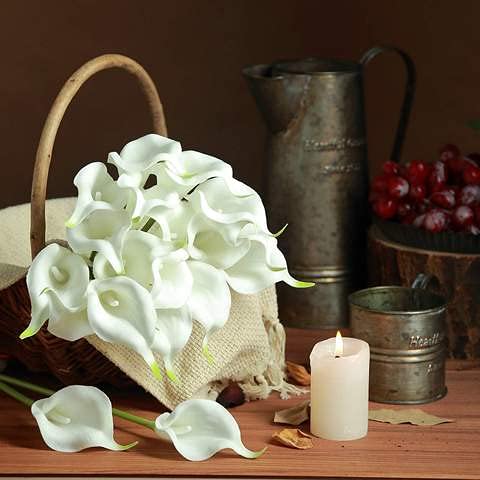 20 Pack 14 Inch Tall Artificial Calla Lily Flowers - Real Touch Silk Fake Flowers for Wedding Centerpieces, Home Decor, Office & Event Arrangements
