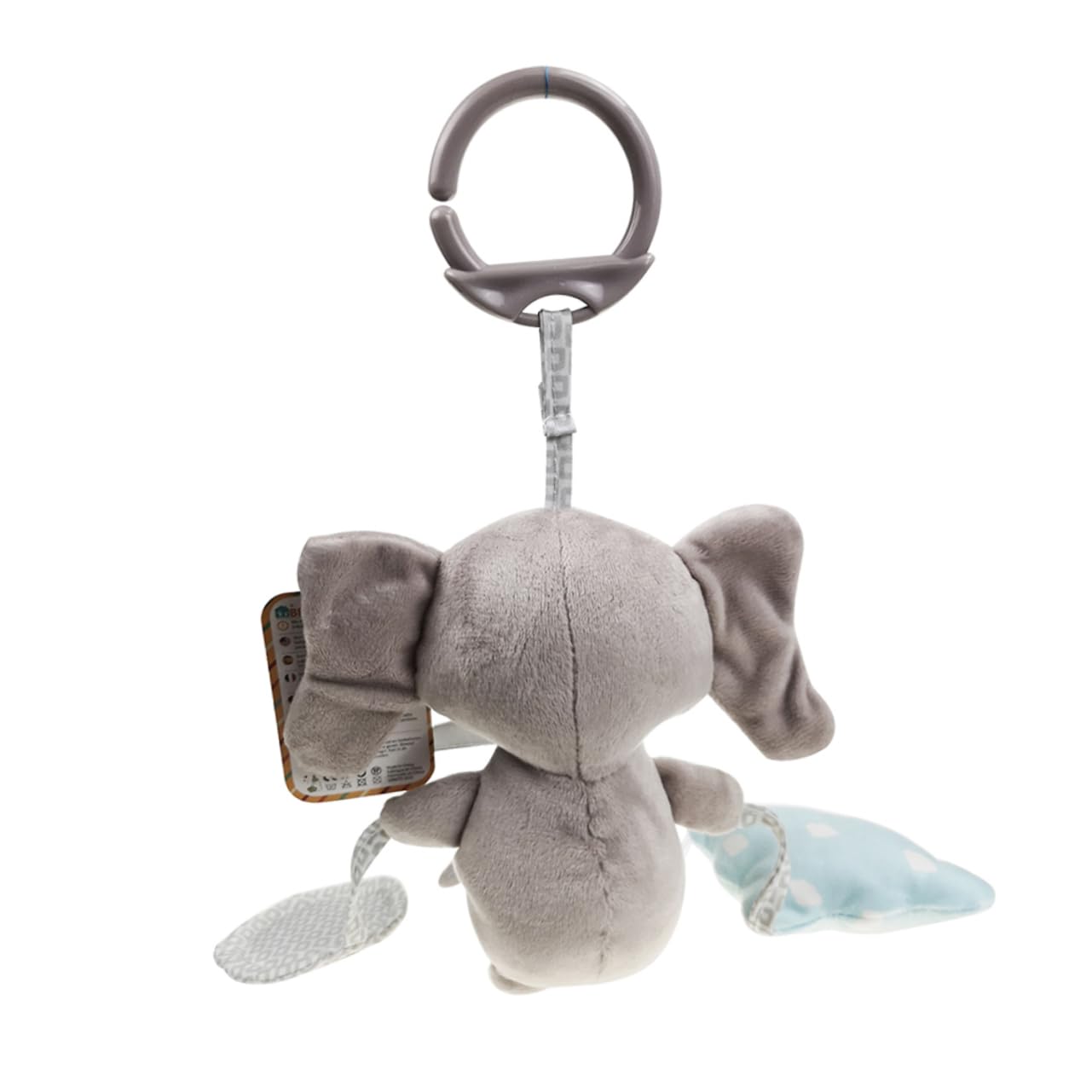 Vaguelly Animal Plush Rattle Toy - Grey Hanging Rattles for Babies & Toddlers - Perfect for Cribs, Strollers, and Playtime Fun