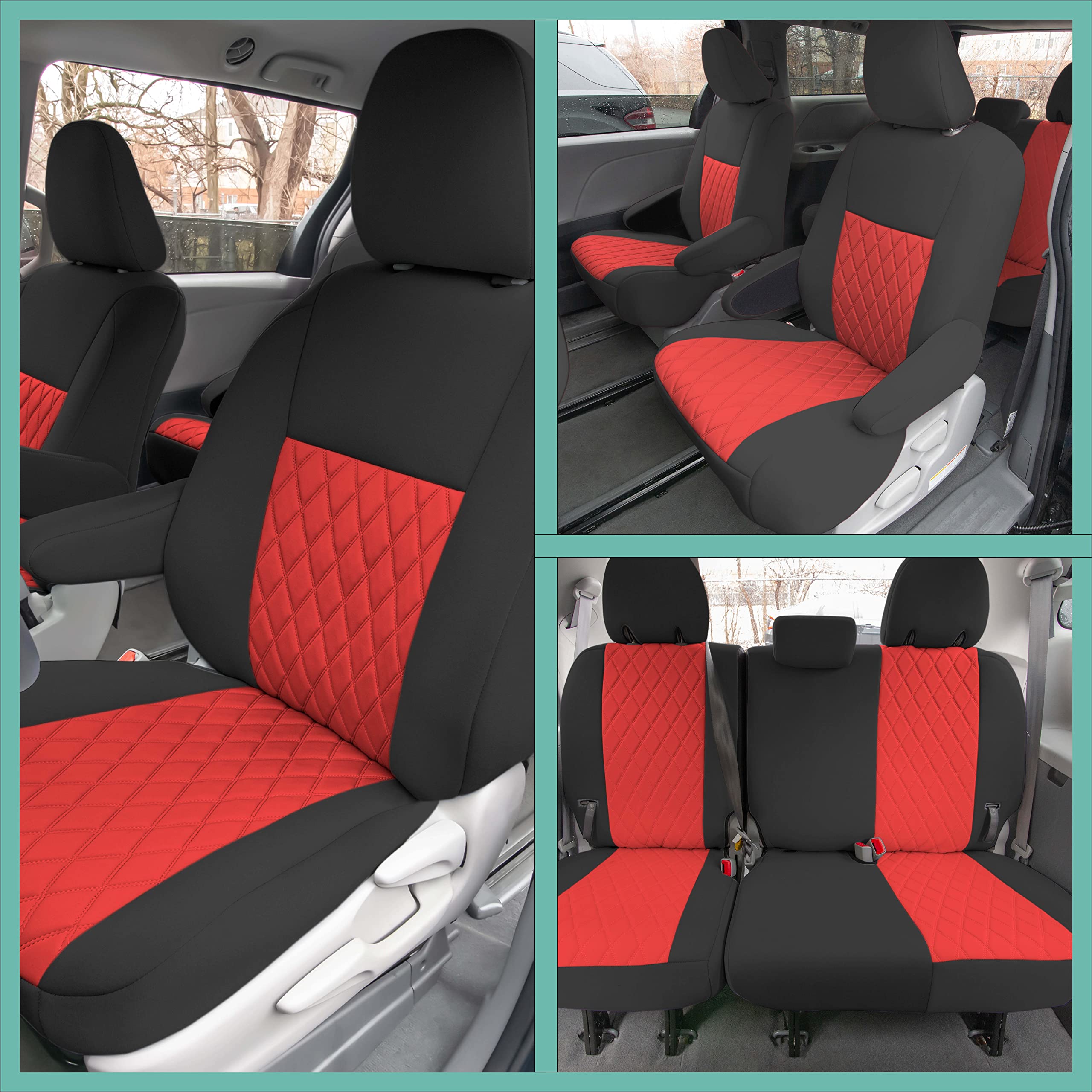 FH Group Custom Fit Neoprene Seat Covers for 2011-2020 Toyota Sienna - Waterproof Neosupreme Automotive Seat Protectors (3rd Row, Red) | Durable & Comfortable for Family Road Trips, Camping & Daily Commute