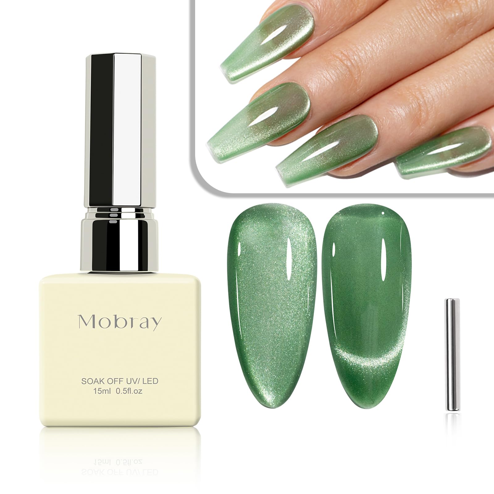 Emerald Green Cat Eye Gel Polish 15ml - UV Magnetic Glitter Nail Polish with Magnet - Long Lasting Translucent Nail Gel for Women - Nail Art Design (EY74) - Perfect for Salon, Home Manicures & Special Occasions