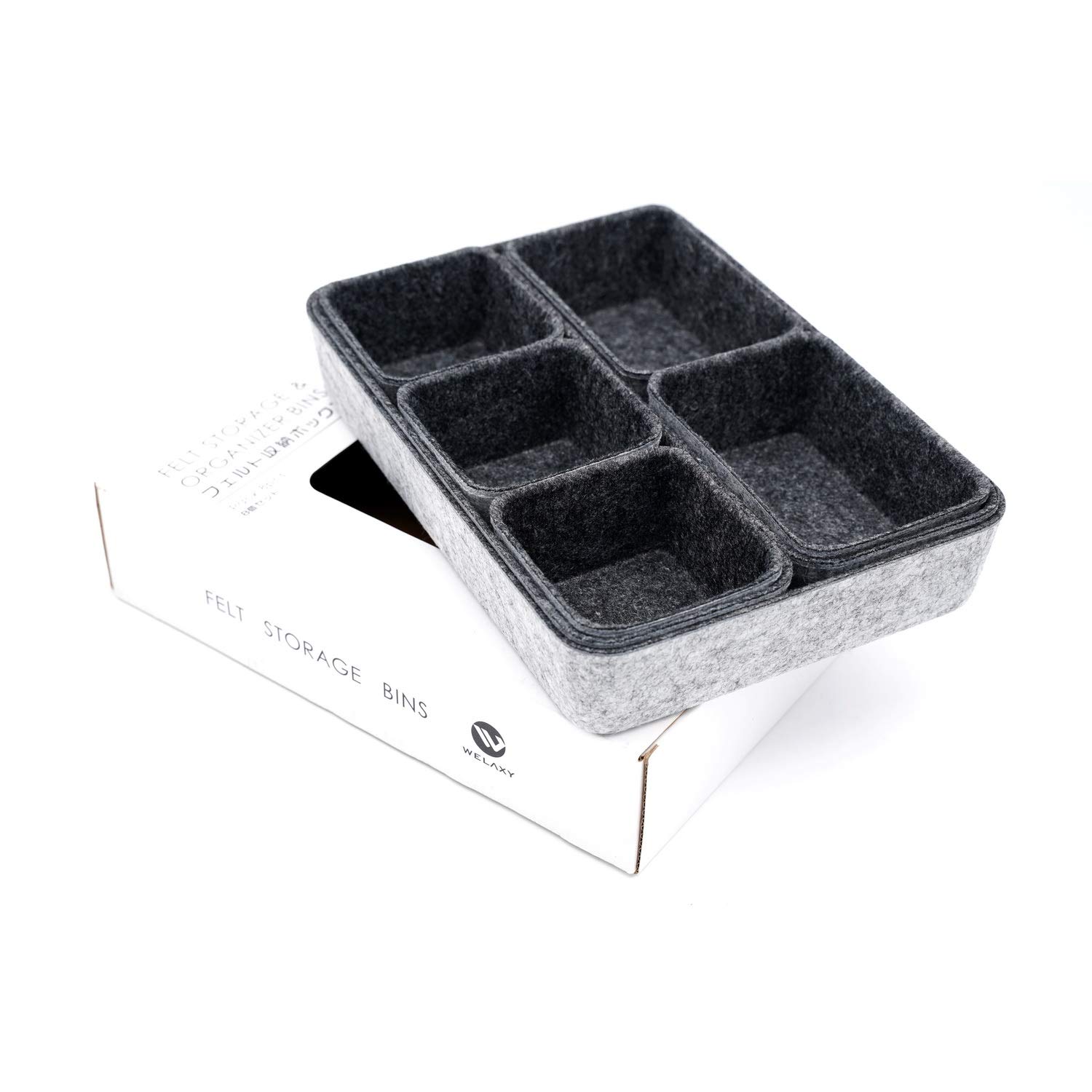 Welaxy 8-Piece Desk Drawer Organizer Tray - Shallow Felt Storage Bin for Office Supplies, Makeup, Pens, Keys & Crafts | Soft Yet Sturdy, Minimalist Design (Charcoal) | Perfect for Home Office, Vanity & Craft Room Organization