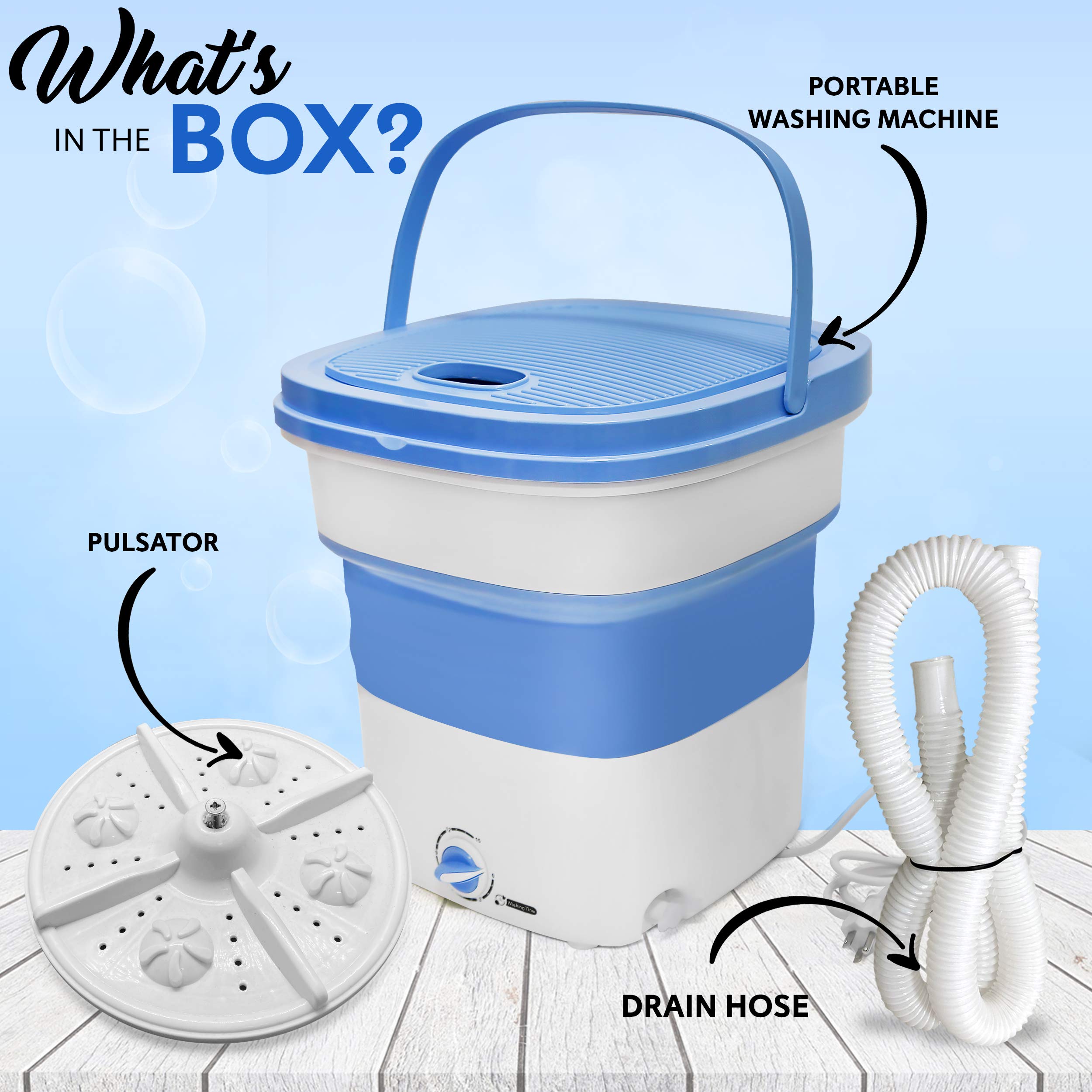 PURE CLEAN Portable Mini Washing Machine | Lightweight Collapsible Bucket for Camping, Travel, Apartments & Dorms | Compact Laundry Solution for Small Spaces | USA Brand Pure Clean PUCWM33.5 in Light Blue | Perfect for RV Trips, College Dorms & Tiny Homes