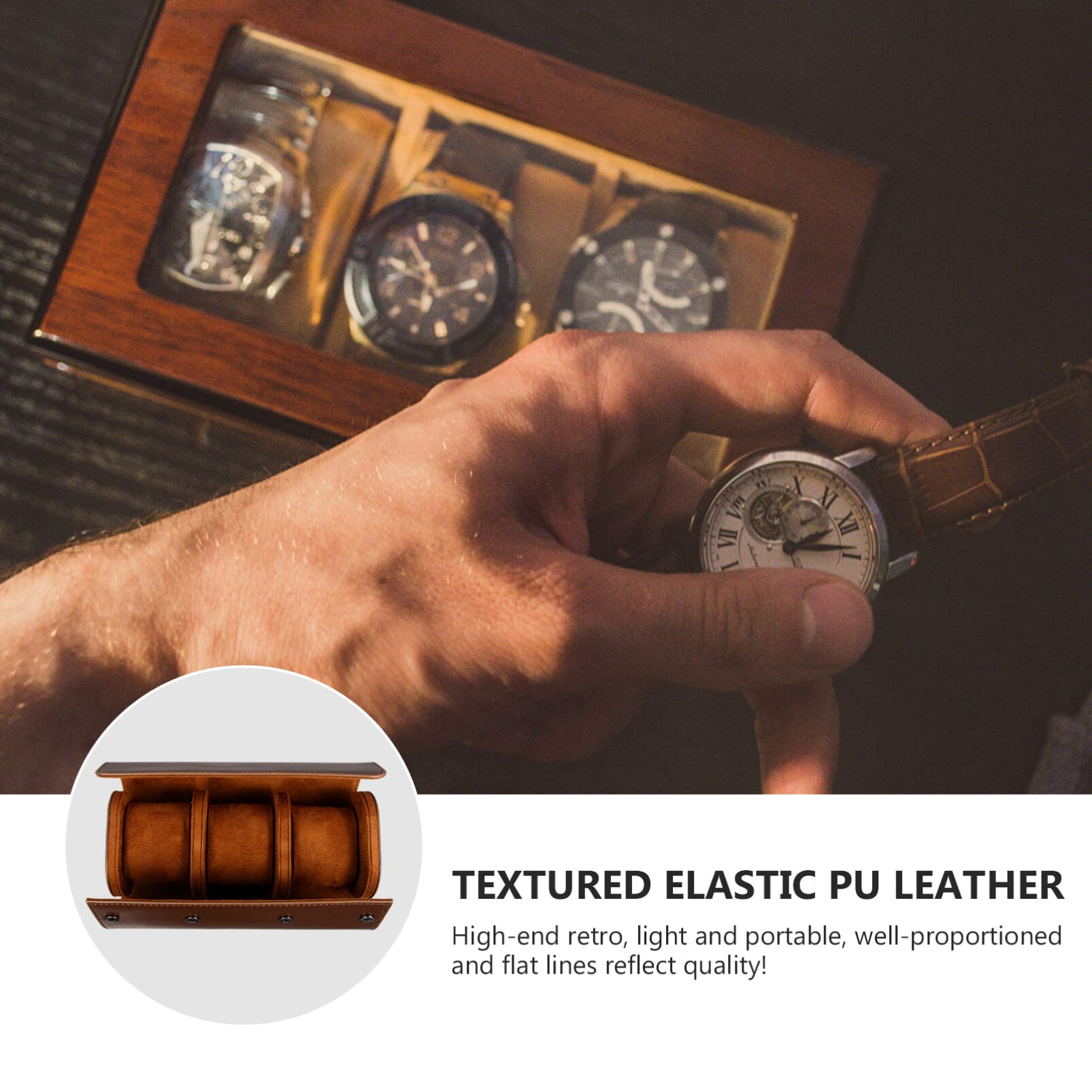Totority 3-Slot Round Watch Box - PU Leather Travel Watch Organizer Case with Elastic Straps | Perfect for Home Storage, Travel & Jewelry Display