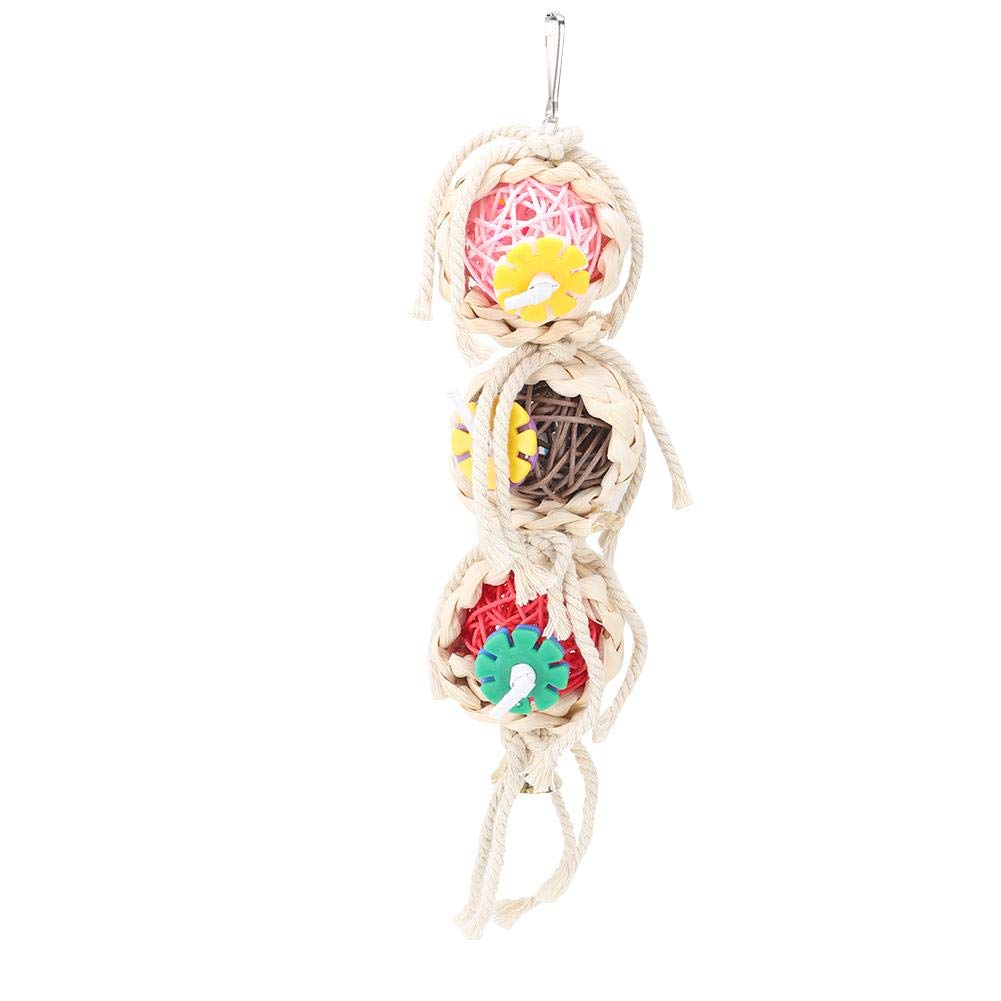 Colorful Bird Chewing Toys & Hanging Swing - Natural Sepak Takraw Biting Toy with Hook for Parrots, Cockatiels, Lovebirds, Sun Conures - Perfect for Cage Enrichment & Playtime Activities