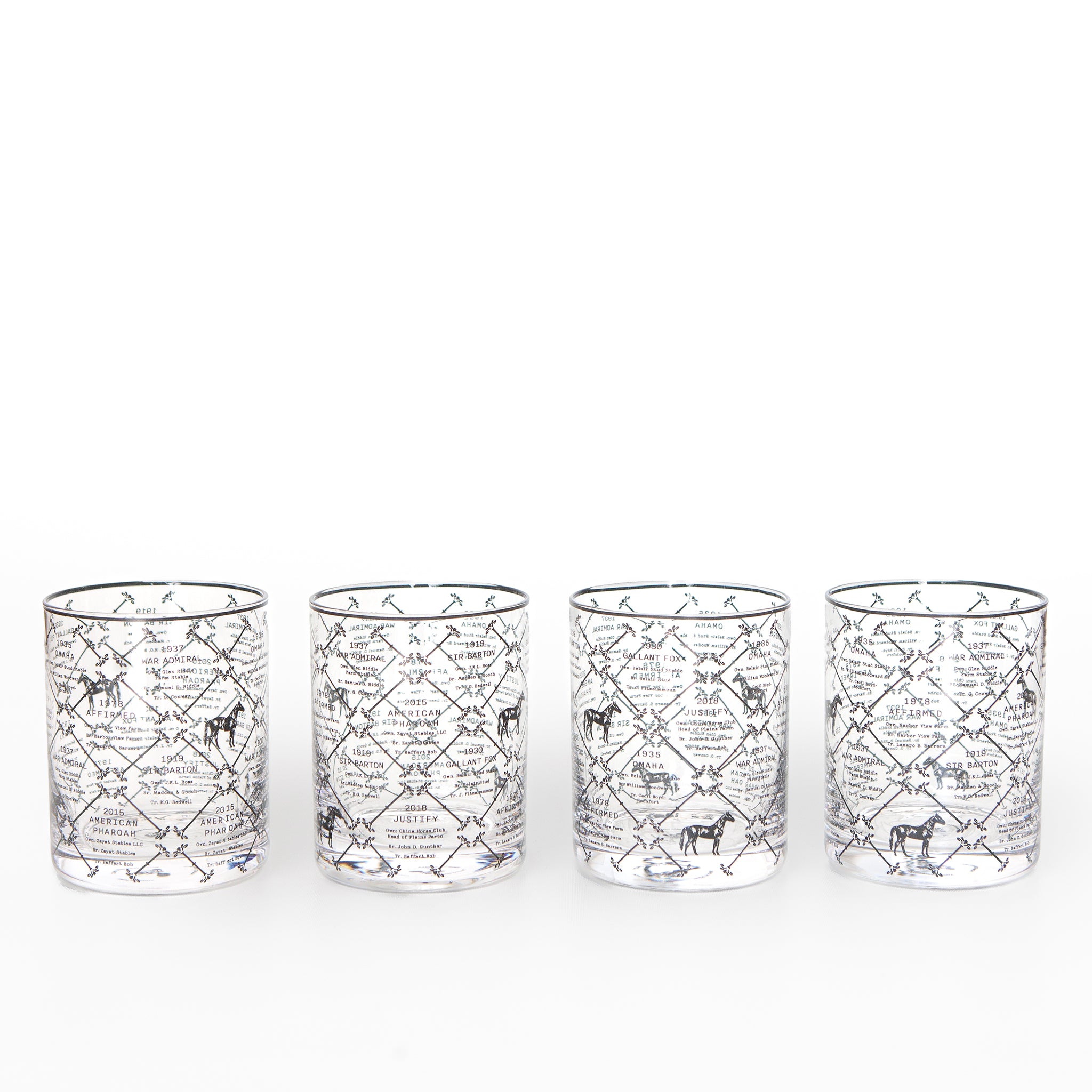 Triple Crown Champions Bourbon Glasses - Set of 4 Whiskey Tumbler Glasses for Bourbon, Scotch & Whiskey Lovers - Perfect for Home Bars, Gifts & Cocktail Parties