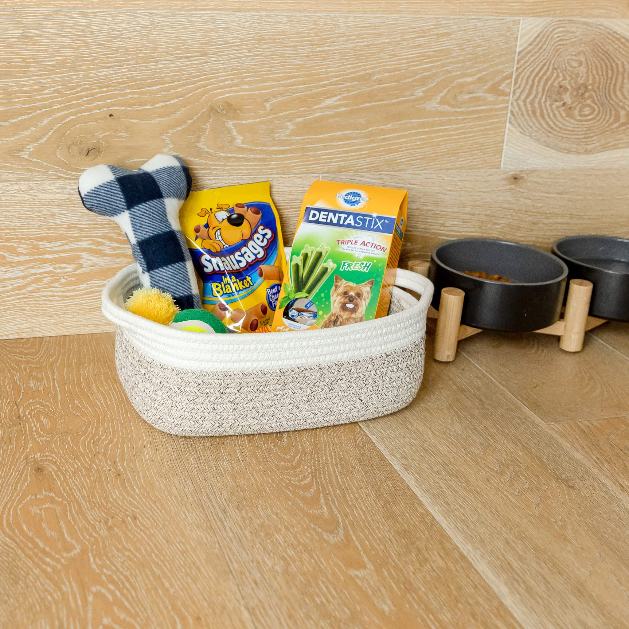 NaturalCozy 5-Piece Rectangle Storage Basket Set - Handwoven Cotton Rope Organizer Bins for Home, Nursery & Pet Toys | Perfect for Montessori, Baby Room, Dog & Cat Toy Storage, Bathroom Organization & Clutter Control
