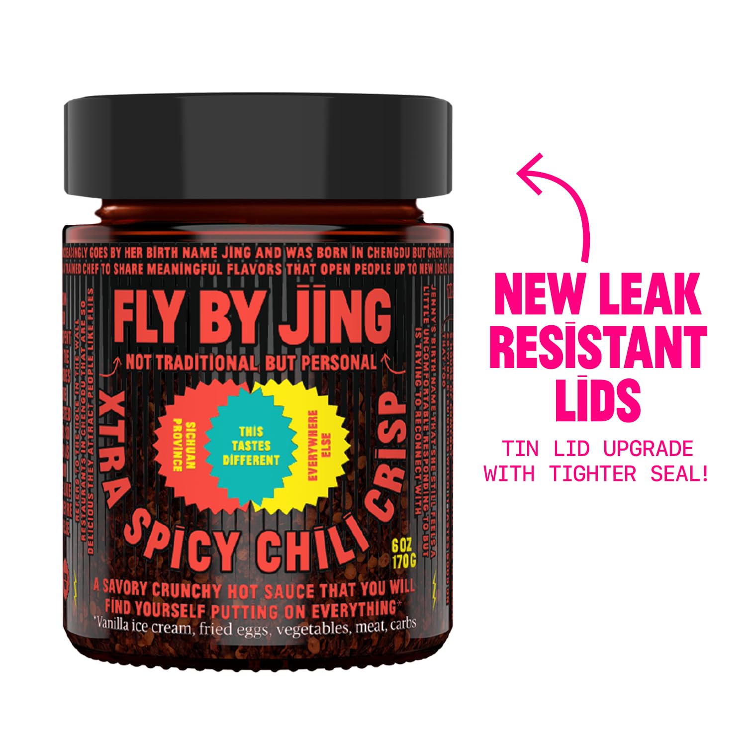 FLYBYJING Xtra Spicy Chili Crisp - Sichuan Pepper Hot Chili Oil Sauce - All Natural Vegan Hot Sauce with Extra Hot Chilis - 6oz (Pack of 1) - Perfect for Noodles, Dumplings, Pizza & Stir-Fry Dishes