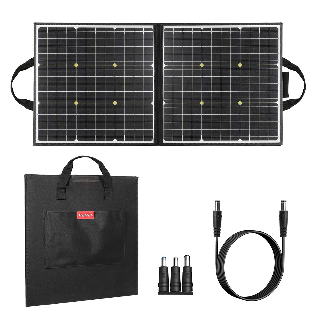 100W 18V Portable Solar Panel | FF FLASHFISH Foldable Solar Charger with Dual 5V USB & 18V DC Output | Compatible with Generators, Phones, Tablets | Perfect for Camping, Hiking & Emergency Power Backup