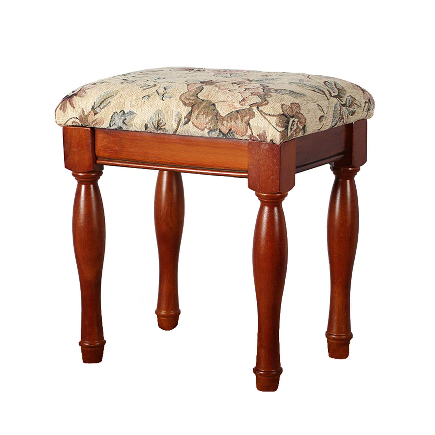 Vintage Makeup Stool for Bedroom - Antique Chestnut Dressing Chair with Backrest, 16.5