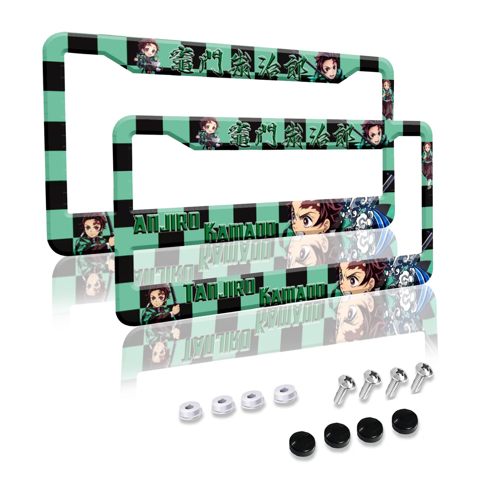 Anime Car License Plate Frame 2 Pack - Cute Metal Stainless Steel for Auto Decoration - Perfect for Anime Fans & Car Enthusiasts