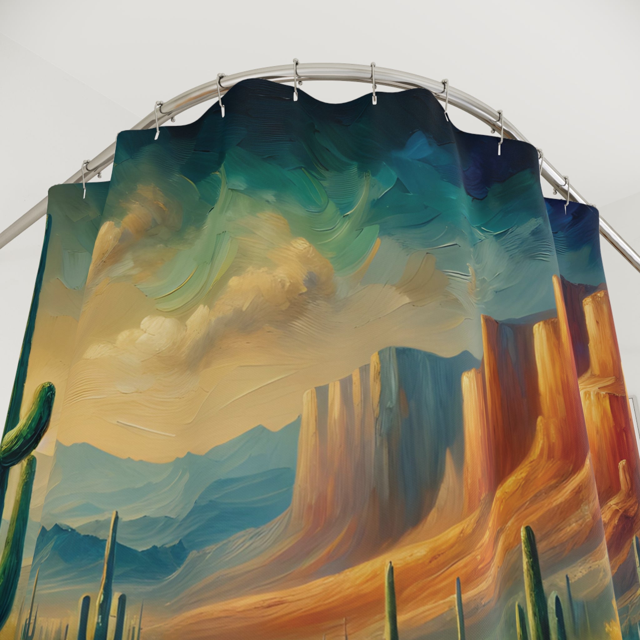Scenic Mountain River Desert Painting Shower Curtain - Waterproof Polyester Bathroom Decor with Nature Landscape Art - Perfect for Southwest Style Homes & Wilderness Themed Bathrooms