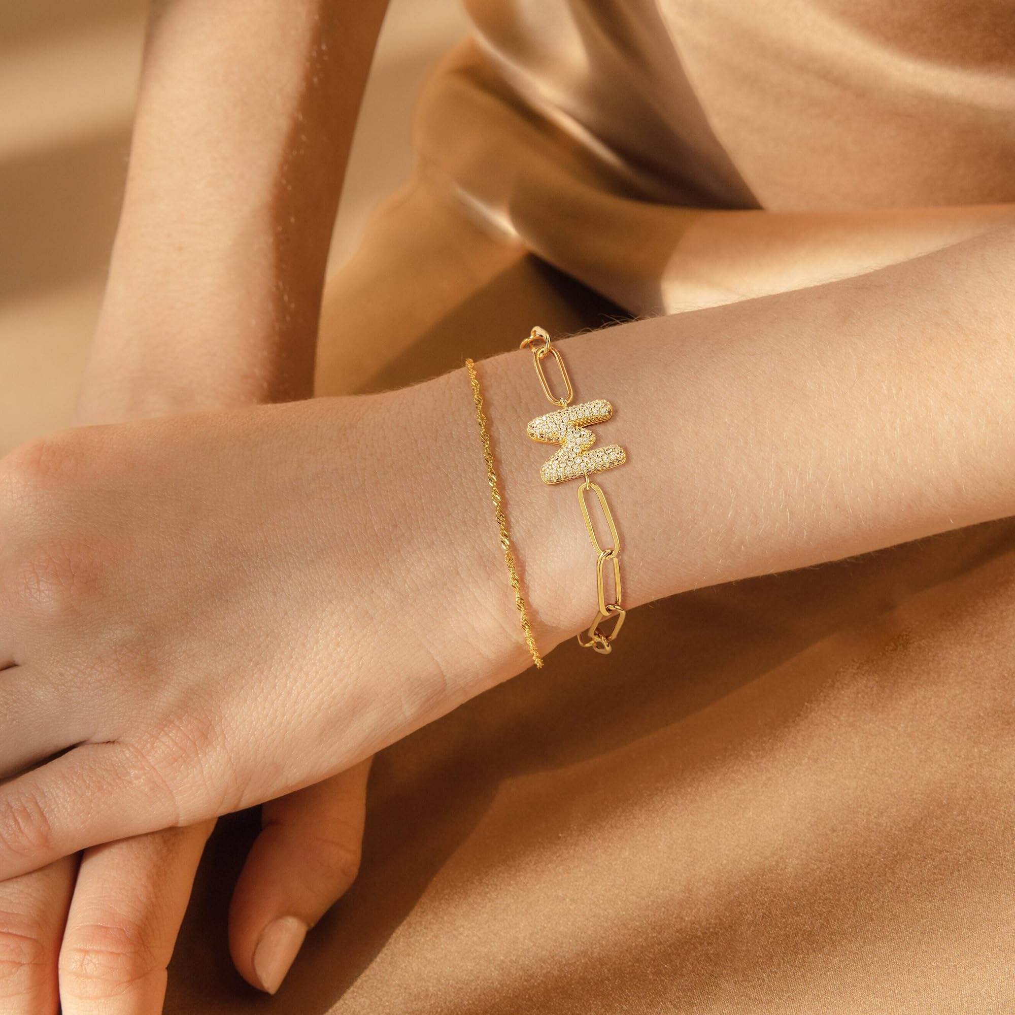 18K Gold Plated Initial Bracelet for Women - Personalized A-Z CZ Bubble Letter Dainty Gold Bracelet | Elegant Jewelry Gift for Teen Girls, Bridesmaids, Birthday & Special Occasions | Perfect for Everyday Wear, Parties & Gifting