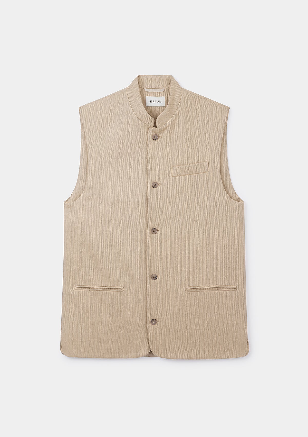 Men's Sand Herringbone Cotton Linen Nehru Waistcoat Vest - Lightweight Summer Jacket for Casual Wear, Weddings & Formal Events