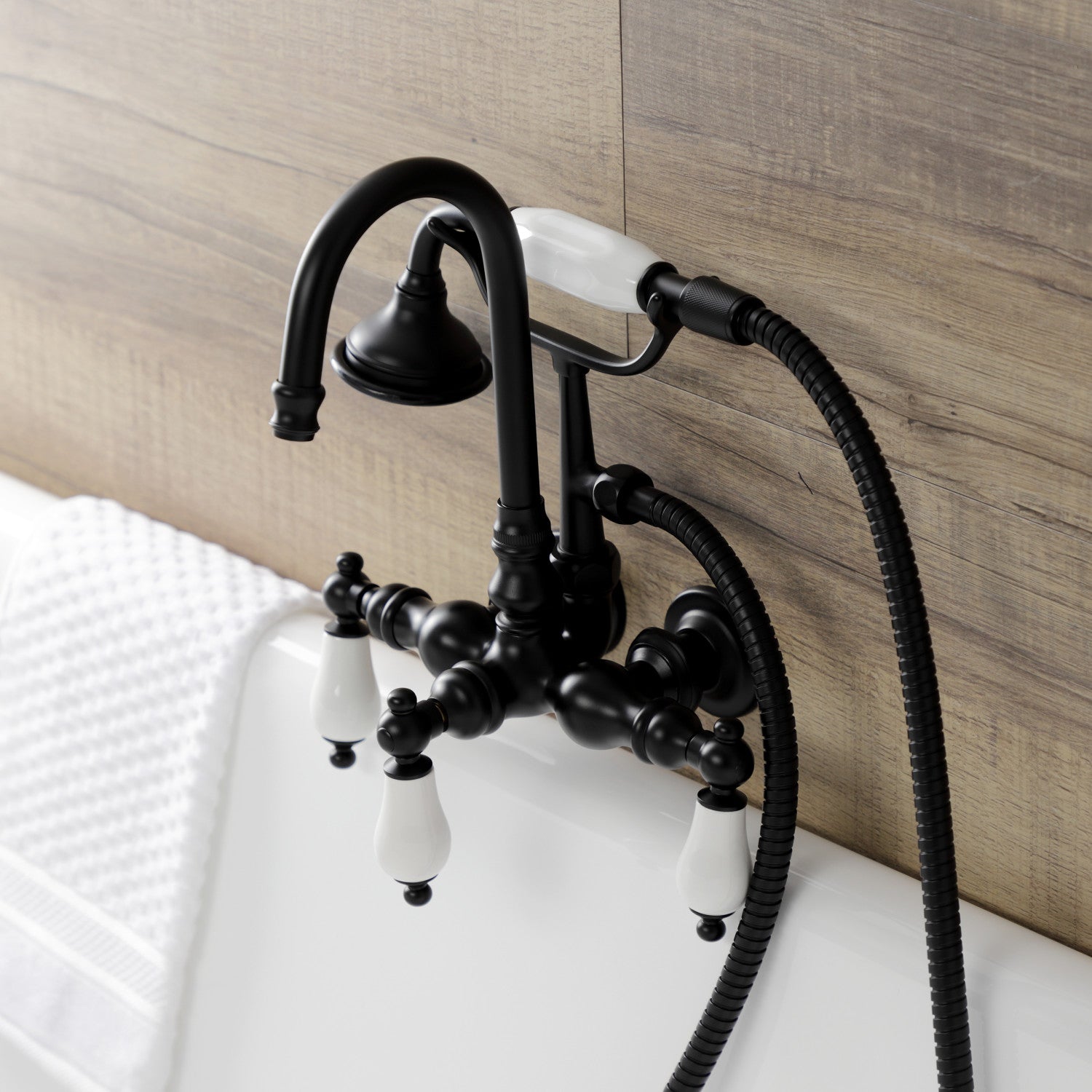 Vintage Matte Black Clawfoot Tub Faucet with Hand Shower - 3-Handle Wall Mount 2-Hole Design for Bathroom & Spa Relaxation