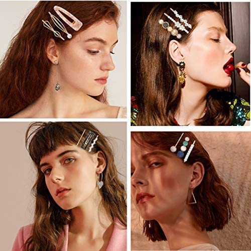 GIRLYZ ATTIRE Macaron Pearl Acrylic Resin Hair Clips Set - 3 Pack Gold Metal Hairpins, Handmade Cute Barrettes & Bobby Pins for Women | Perfect for Weddings, Parties & Everyday Fashion Accessories