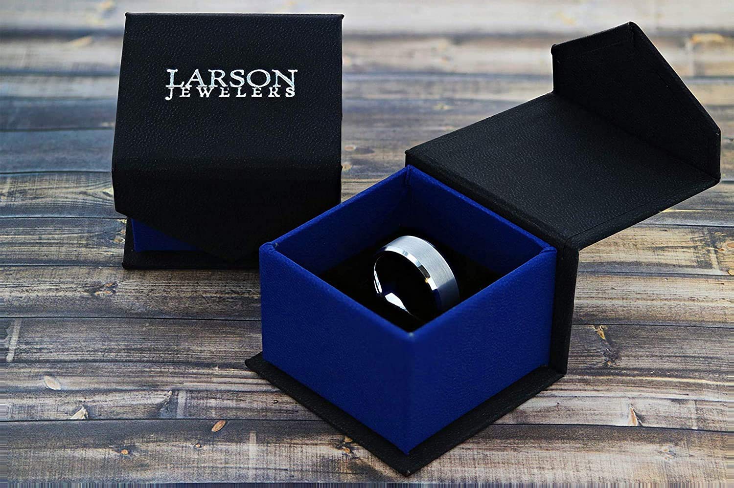 Zayden Men's Black Titanium Ring with Blue & Black Carbon Fiber Inlay - 8mm Comfort Fit Wedding Band for Men - Perfect for Engagement, Anniversary Gifts & Everyday Wear