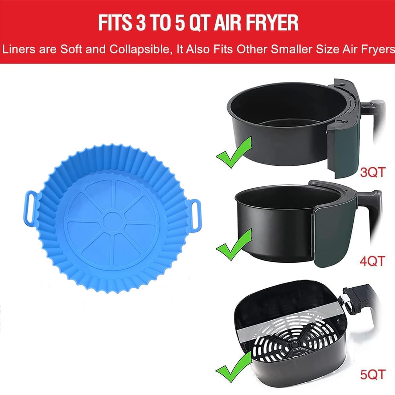 ZELKEY - Reusable Silicone Air Fryer Basket Liner & Baking Tray - Nonstick, Washable, Heat Resistant up to 450°F - Easy to Clean for Healthy Cooking - Perfect for Air Fryers, Ovens & Toaster Ovens (Blue, Pack of 1) - Ideal for Roasting, Baking & Frying Chicken, Fries & Veggies