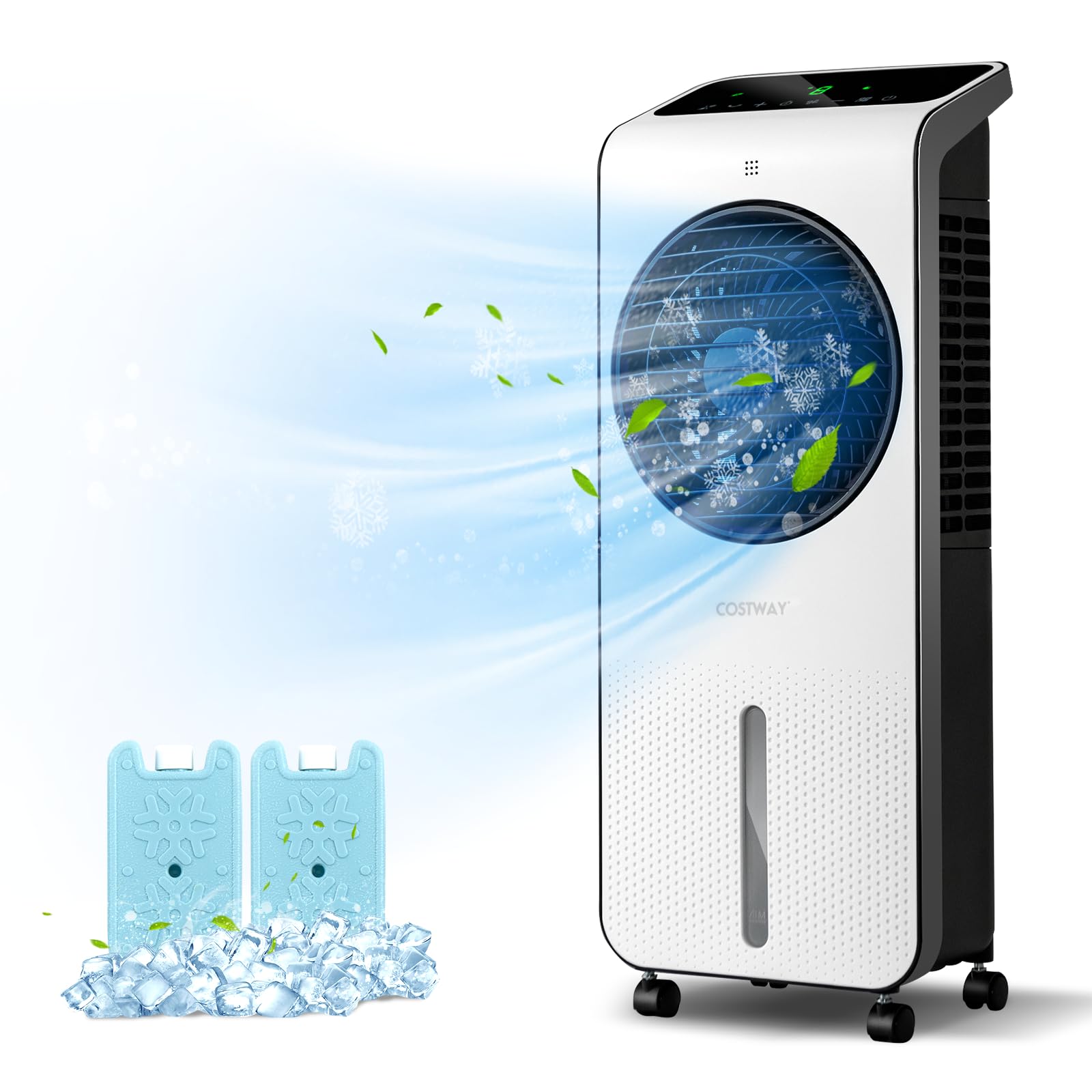 COSTWAY 3-in-1 Portable Evaporative Air Cooler with Remote Control | 360° Rotating Fan, 3 Speed Modes, 12H Timer & 2 Ice Packs | Cooling Fan, Humidifier & Air Circulator for Home, Office, Bedroom & Outdoor Use