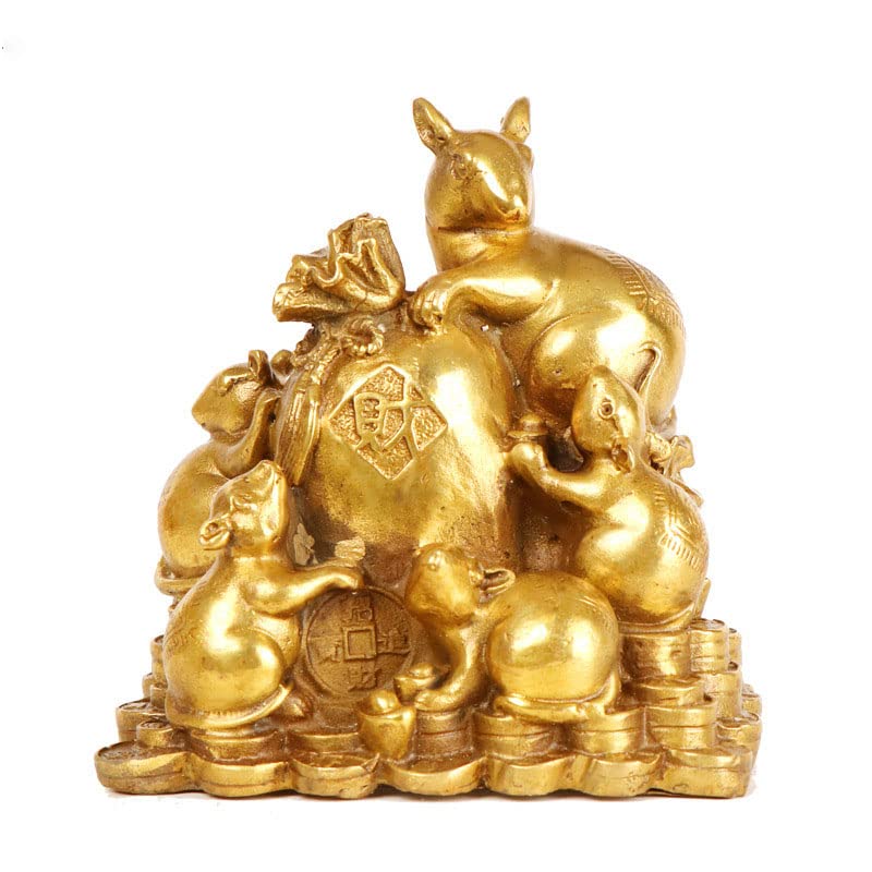 Handmade Brass Feng Shui Mouse Rat Statue - Golden Wealth Figurine for Home Decor, Office Desk, Gift Collection (Large Size) - Attract Prosperity & Good Luck
