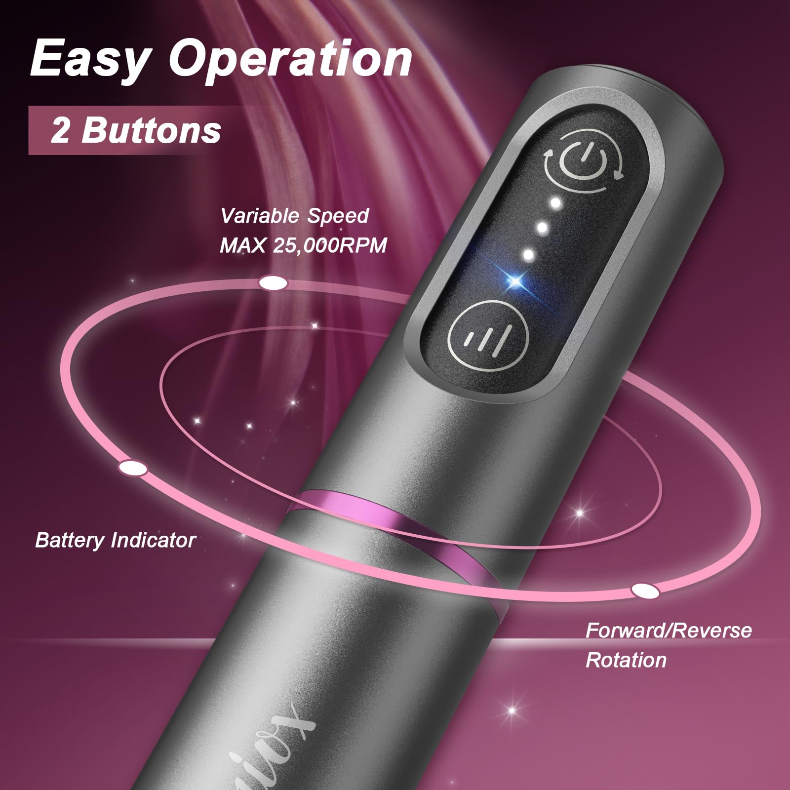 Auriox Professional Cordless Electric Nail Drill & File Kit - Rechargeable Portable Manicure Pedicure Tool with Ceramic Bit for Acrylic, Gel & Natural Nails (Gray) | Perfect for Home Salon & Nail Art Enthusiasts