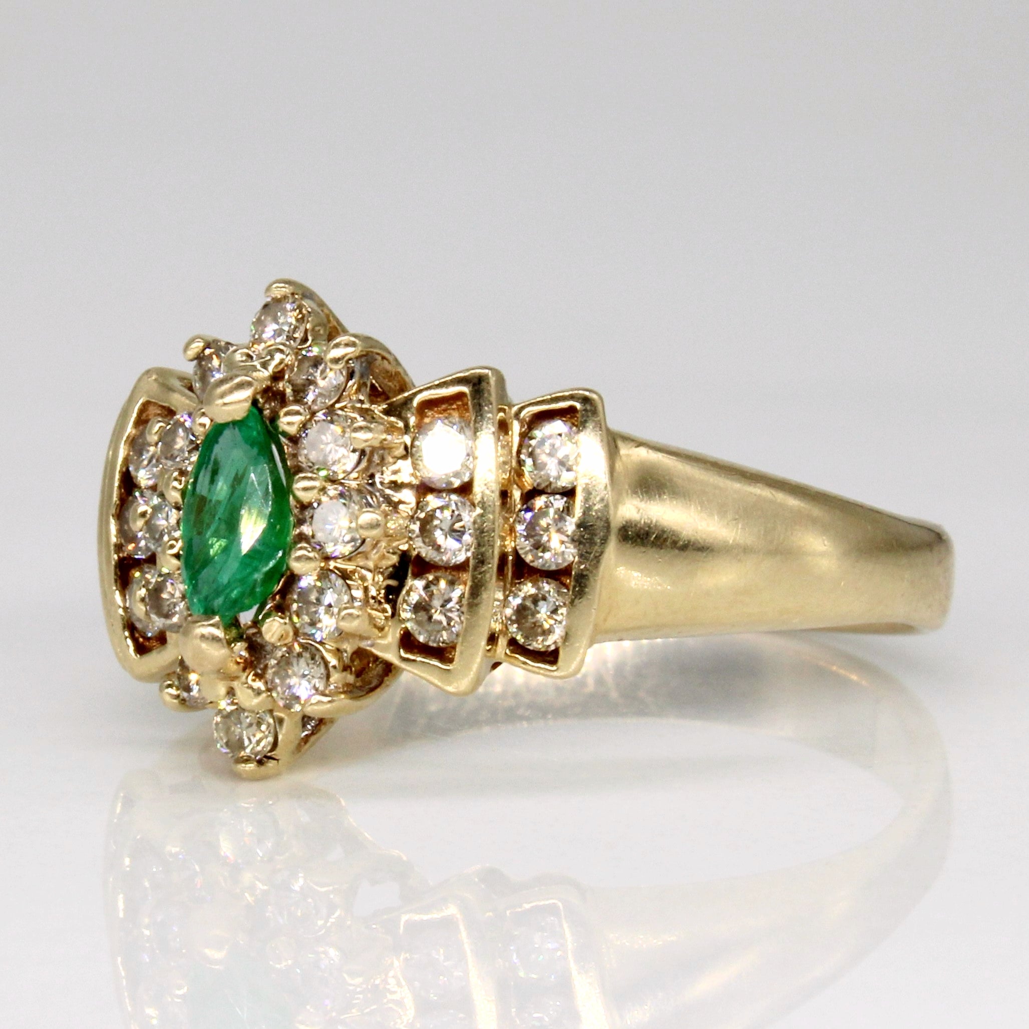 Exquisite 0.50ctw Diamond & Emerald Cocktail Ring | 0.14ct Genuine Emerald | Size 7.75 | Vintage Style Statement Jewelry for Women | Perfect for Evening Parties, Weddings & Special Occasions