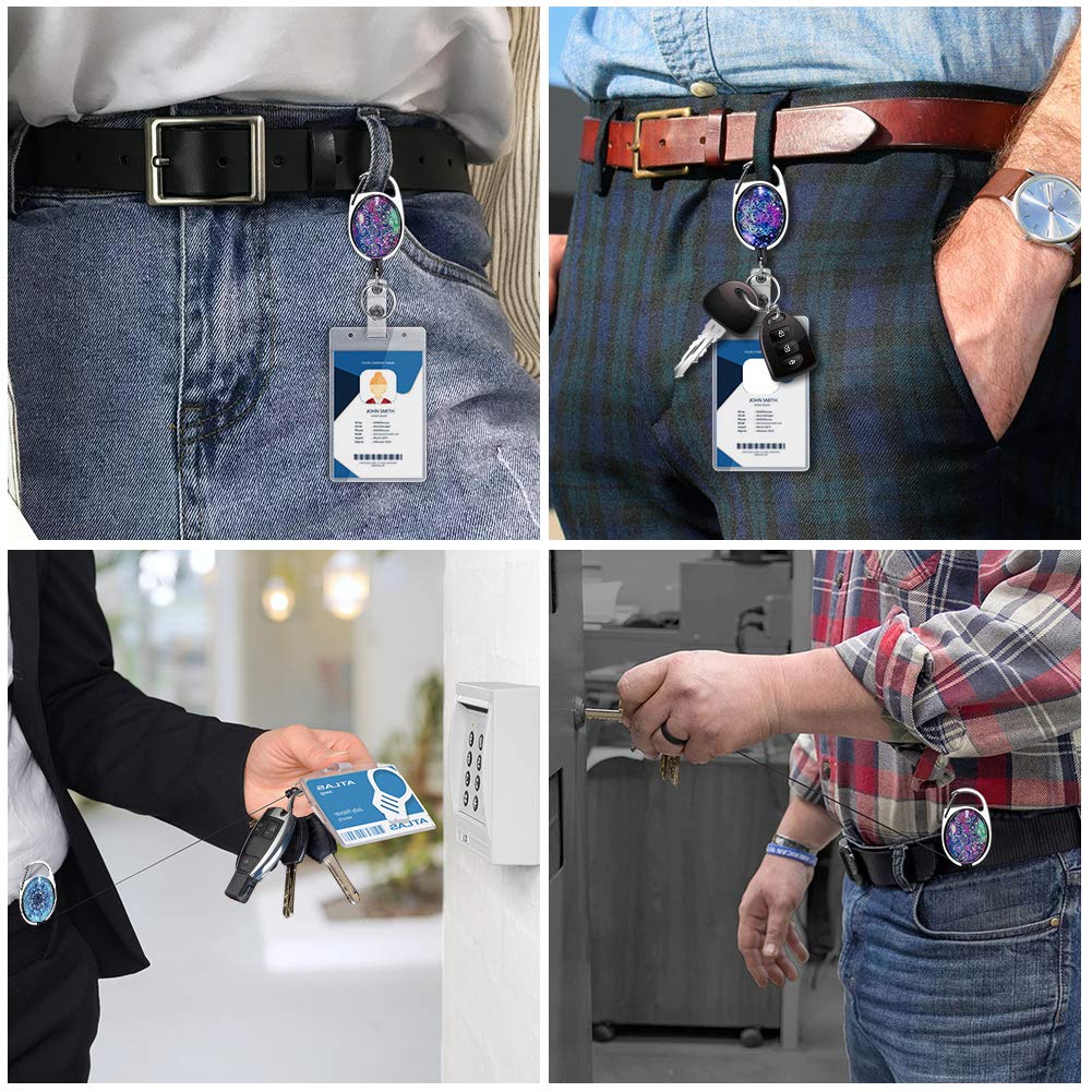 Xoqo Heavy Duty Retractable Badge Reel with Carabiner Clip - 3 Pack Crystal Glass Badge Holders for ID Cards, Keys & Accessories - Ideal for Nurses, Doctors, Teachers & Office Workers (Mandala Design)