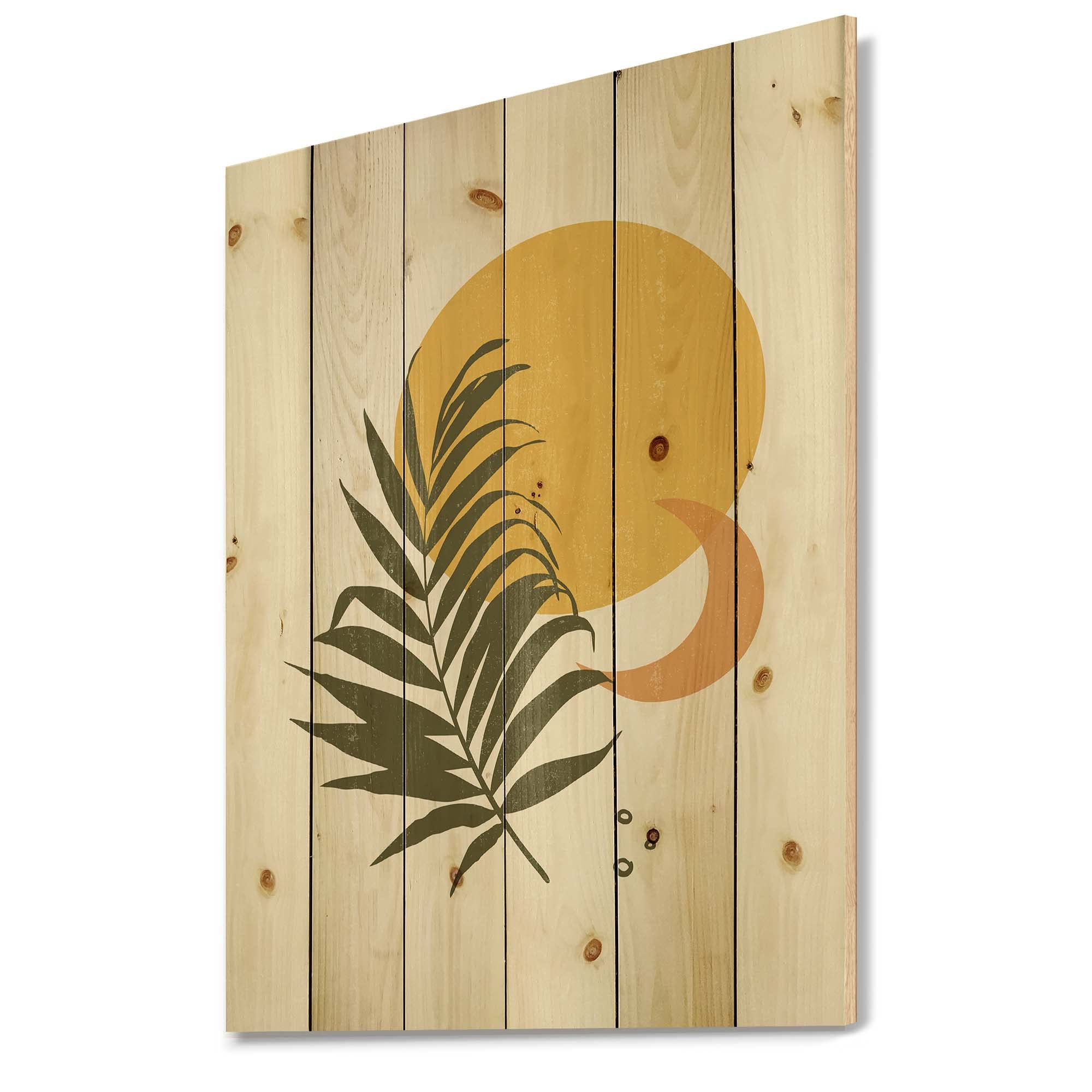 Abstract Sun & Moon Wood Wall Art - Tropical Leaf Decor for Living Room