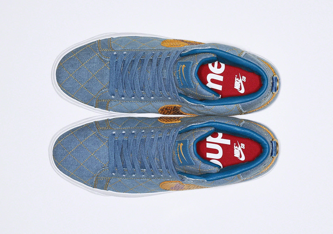 Supreme Nike SB Blazer Mid Denim Sneakers - Men's High-Top Skate Shoes for Streetwear & Urban Fashion | Perfect for Skateboarding, Casual Wear & Sneaker Collection