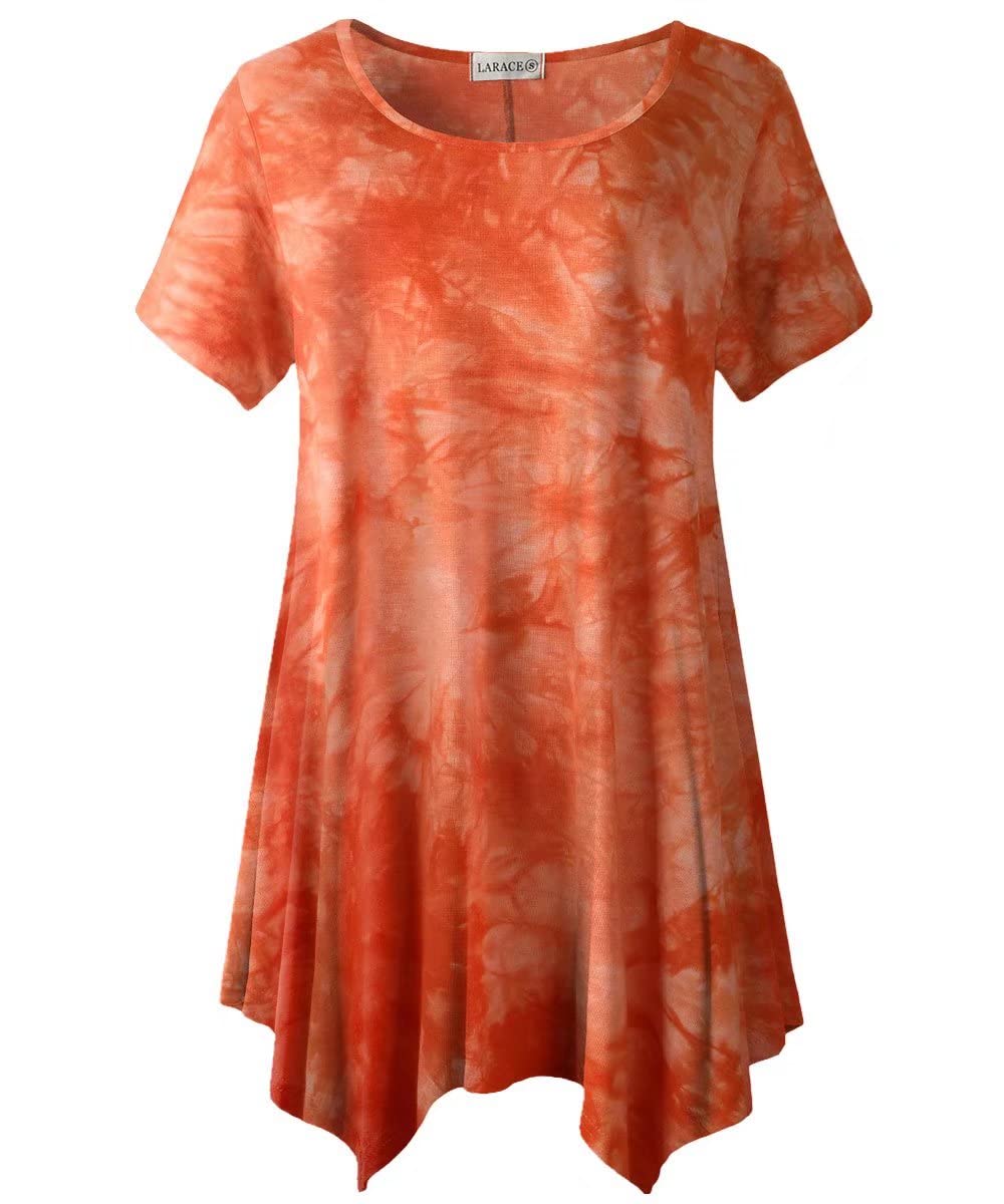 LARACE Women's Plus Size Short Sleeve Casual Tops - Asymmetrical Tunic Blouse for Summer | Flowy Comfort Shirt for Work, Travel & Everyday Wear